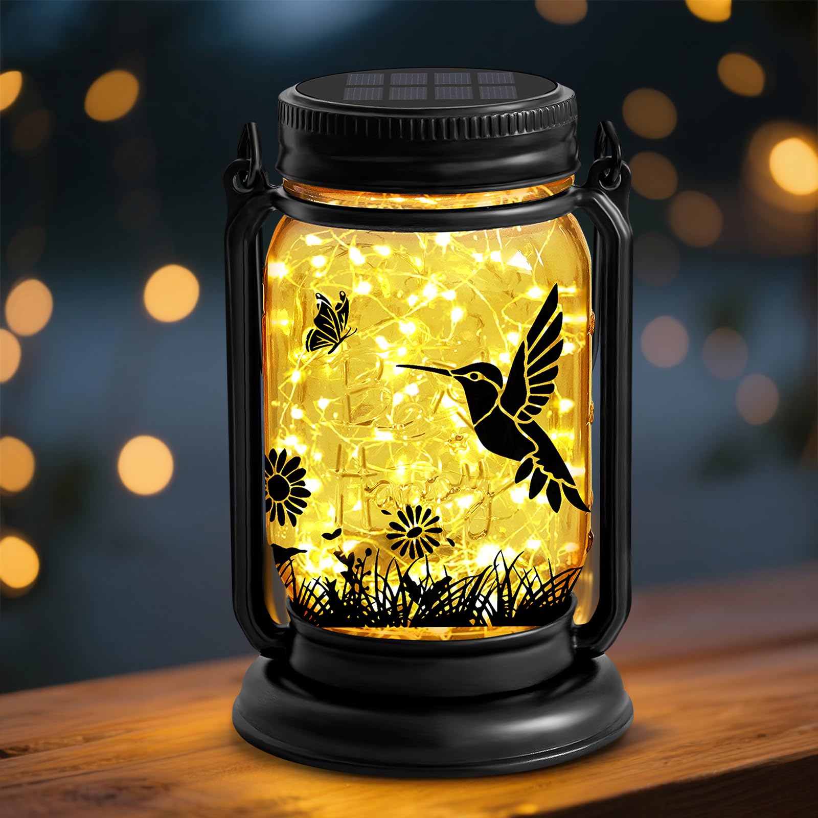 ANGMLN Hummingbird Solar Lanterns Outdoor Waterproof -Gifts for Women Mom Grandma Birthday, Mothers Day, Mason Jar Hanging Light