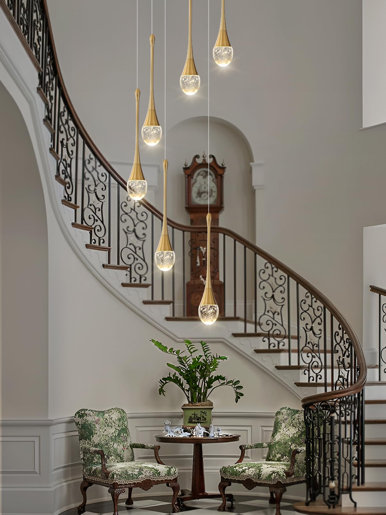 Ykolupty H86 Pendant Lights Kitchen Island 6-Lights Pendant Chandelier For Dining Room Hallway Stairwell,Led Dimmable 2700K-6000K
