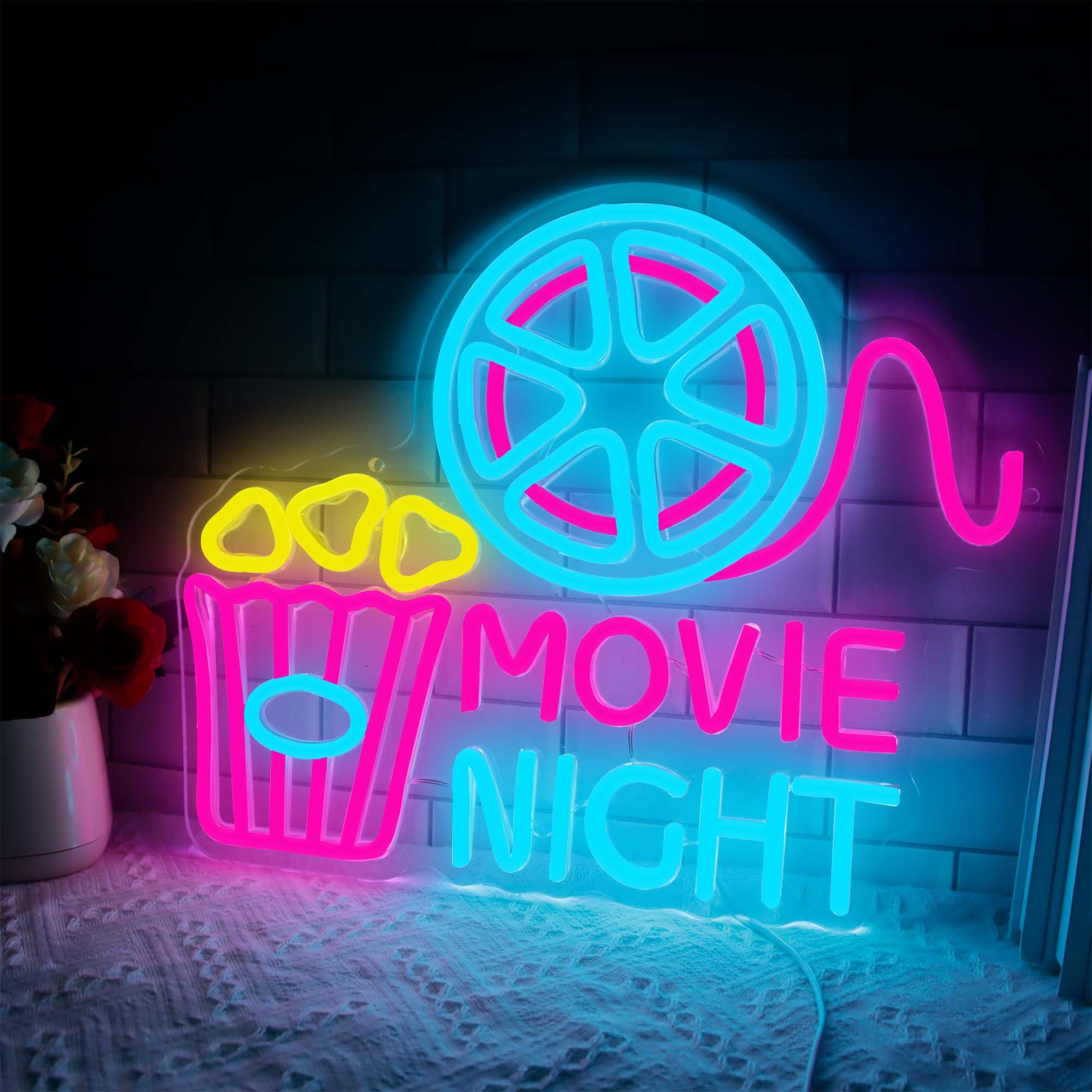 Dracey Movie Night Neon Sign, Dimmable LED Light, 12.5x15.3in, Acrylic, Color: Movie Night, Model: Dracey