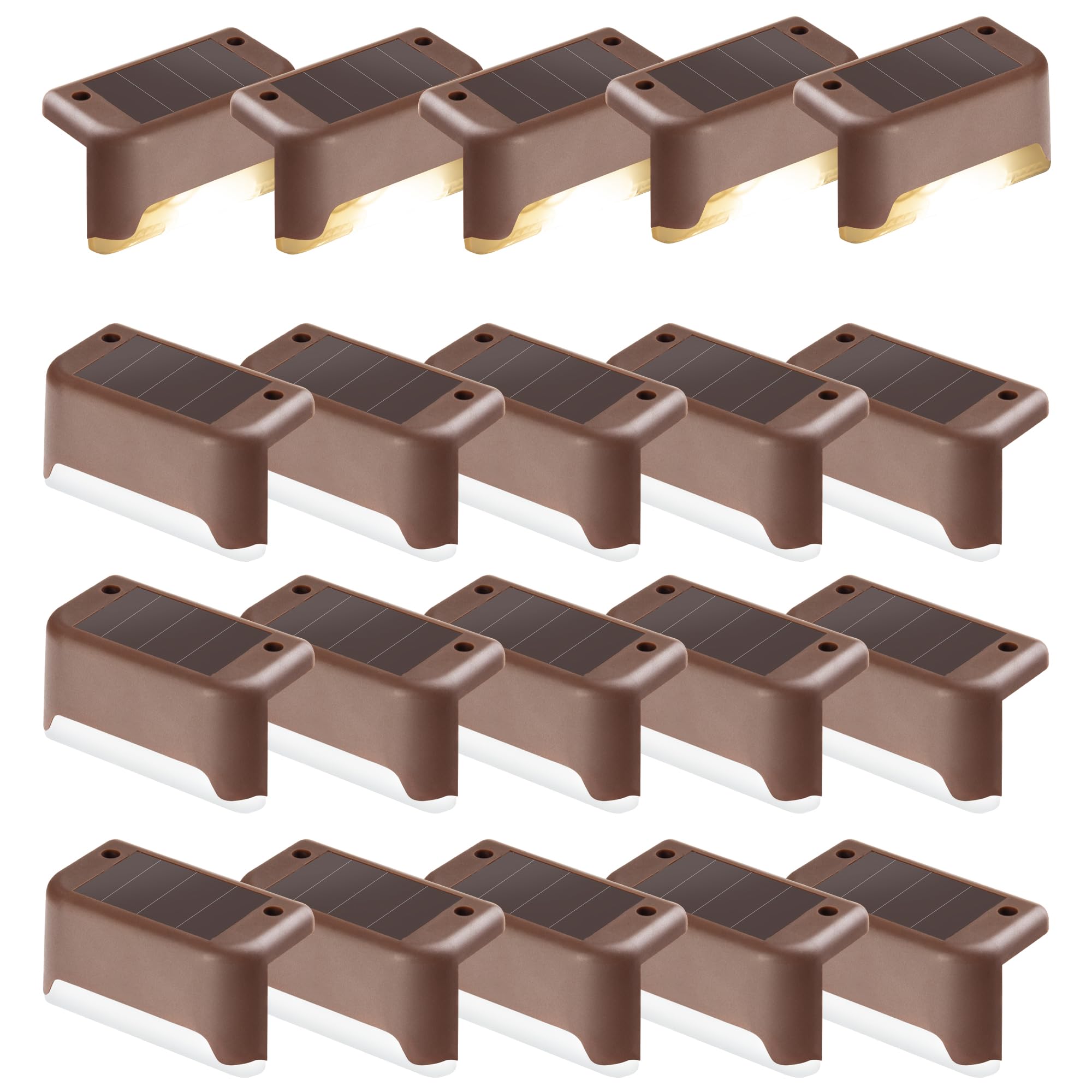 PATIOWIN Solar Step Lights 20 Pack, Solar Powered Deck Lights of Waterproof LED for Stairs, Fence, Yard, Patio, and Pathway (War