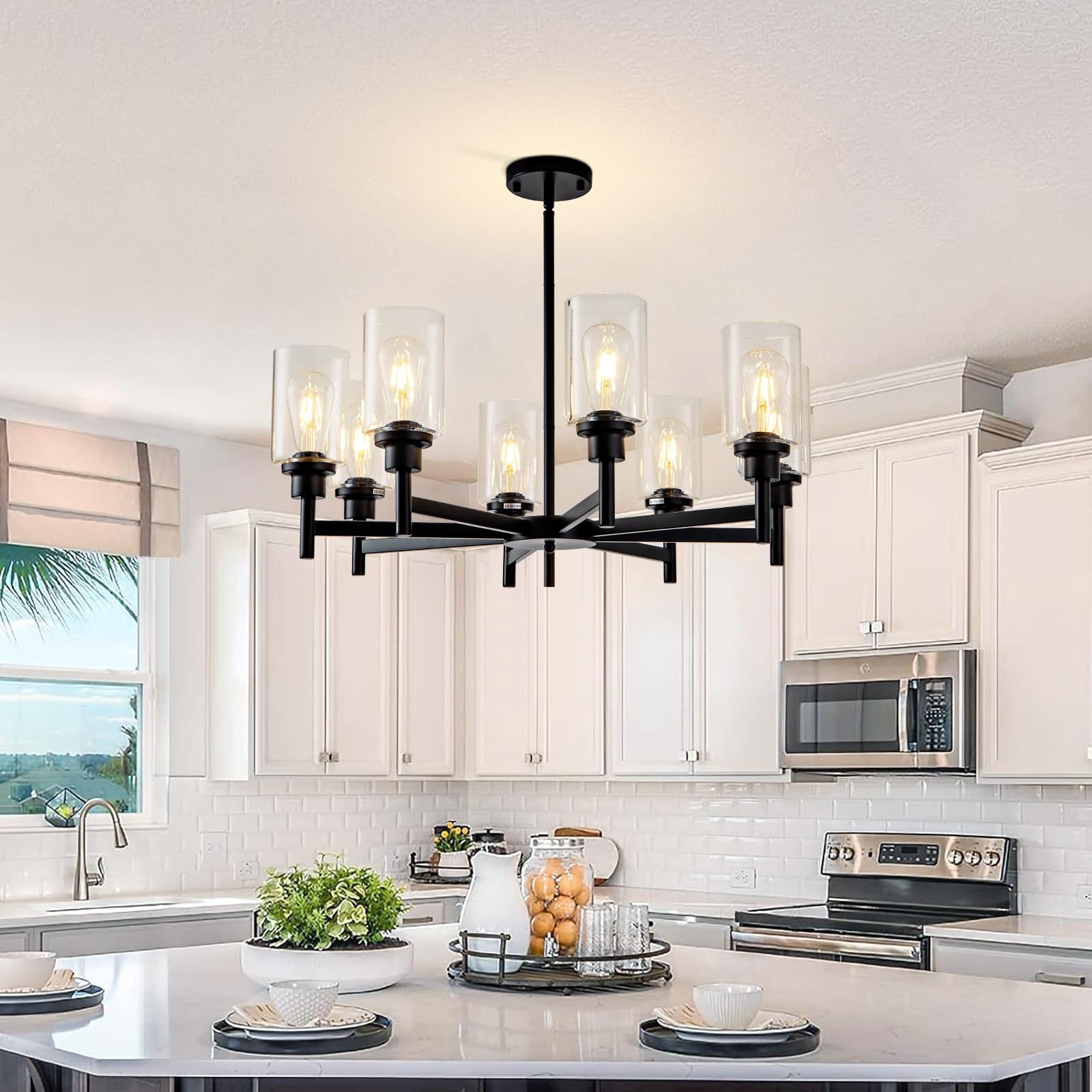 Hccz 8 Light Black Chandeliers For Dining Room Light Fixtures Over Table Modern Farmhouse Chandelier Industrial Hanging Pendant