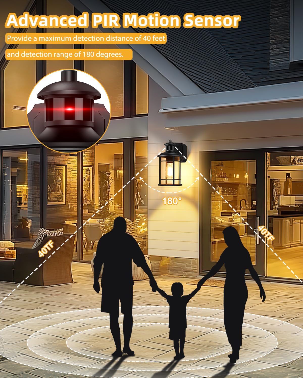 Porch Lights With Gfci Outlet  Dusk To Dawn Motion Sensor Outdoor Lights  3 Lighting Modes Waterproof Anti-Rust Alunmium Outside Porch Wall Light  Exterior Light Fixture For House Garage Front Door