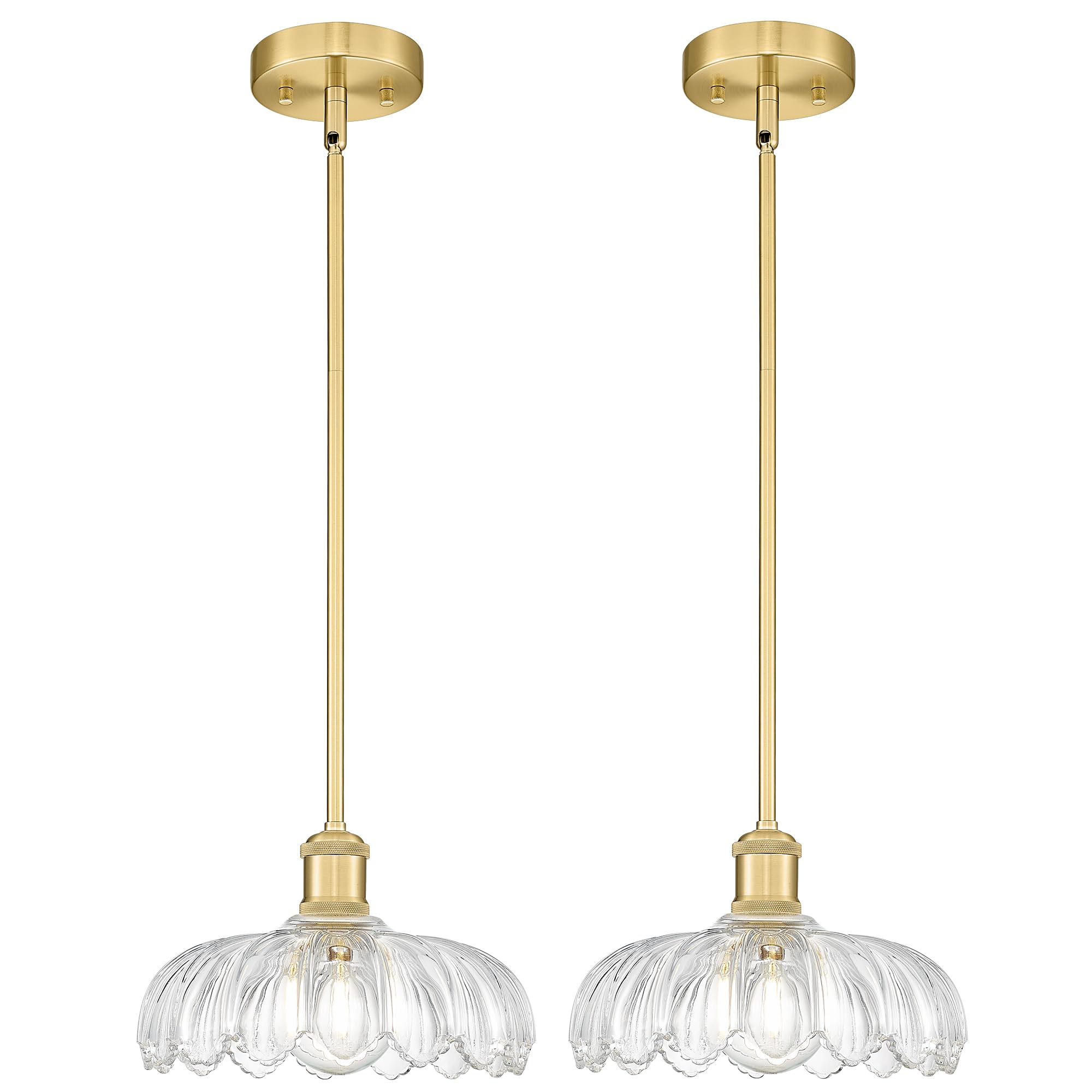 FEMILA 2 Pack Vintage Light Fixtures  Flower Glass Pendant Lights Kitchen Island  Brushed Gold Antique Chandelier  Hanging Light Fixture for Bedroom Hotel Living Room  4FJX82MIL-2PK BG