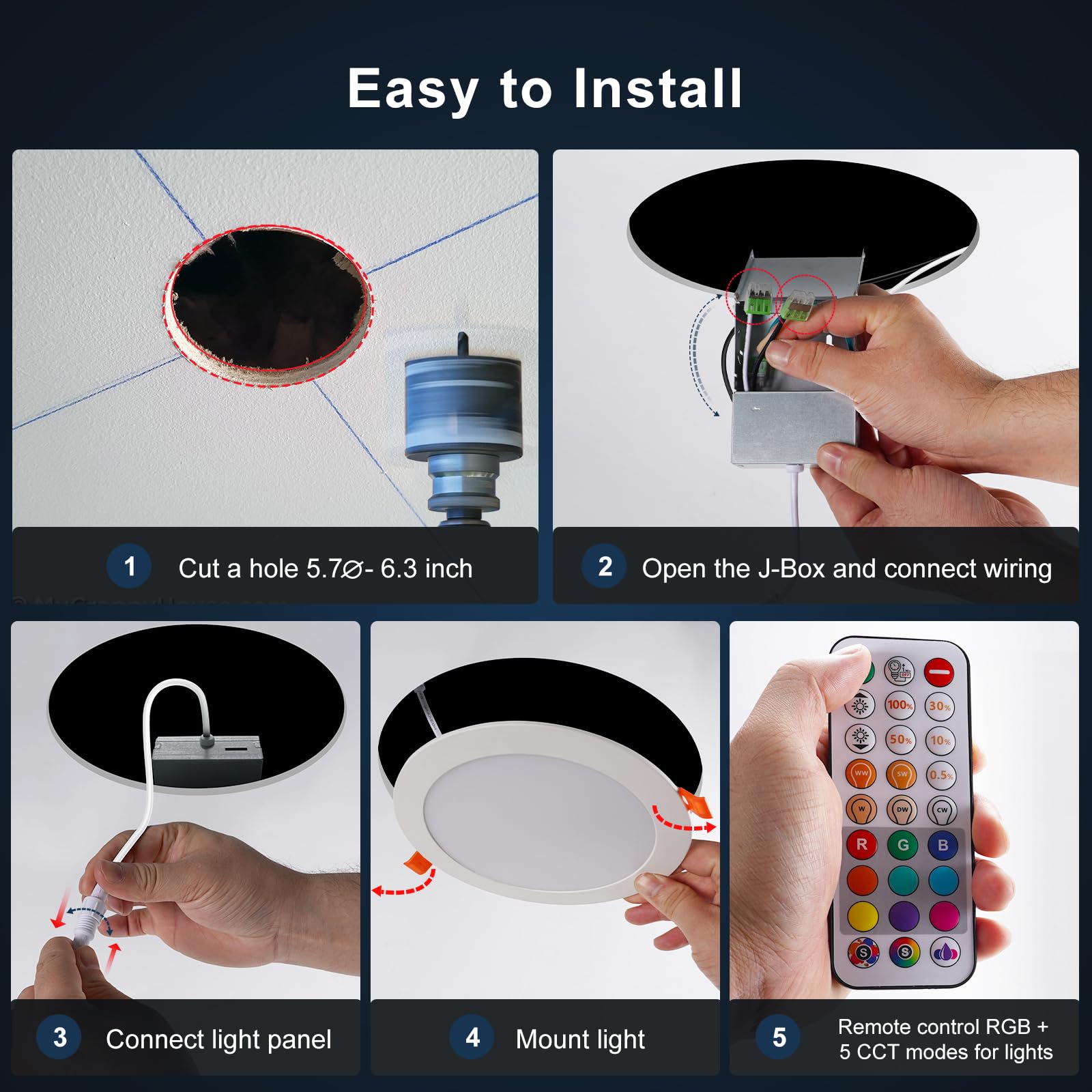 Varicart Recessed Lighting 6 Inch Rgbcw Color Changing Canless Led Recessed Ceiling Lights Dimmable With Remote Control  16W 1500 Lumen  Flicker Free  Memory  3 Modes  Delayed Off  Etl  1 Pack