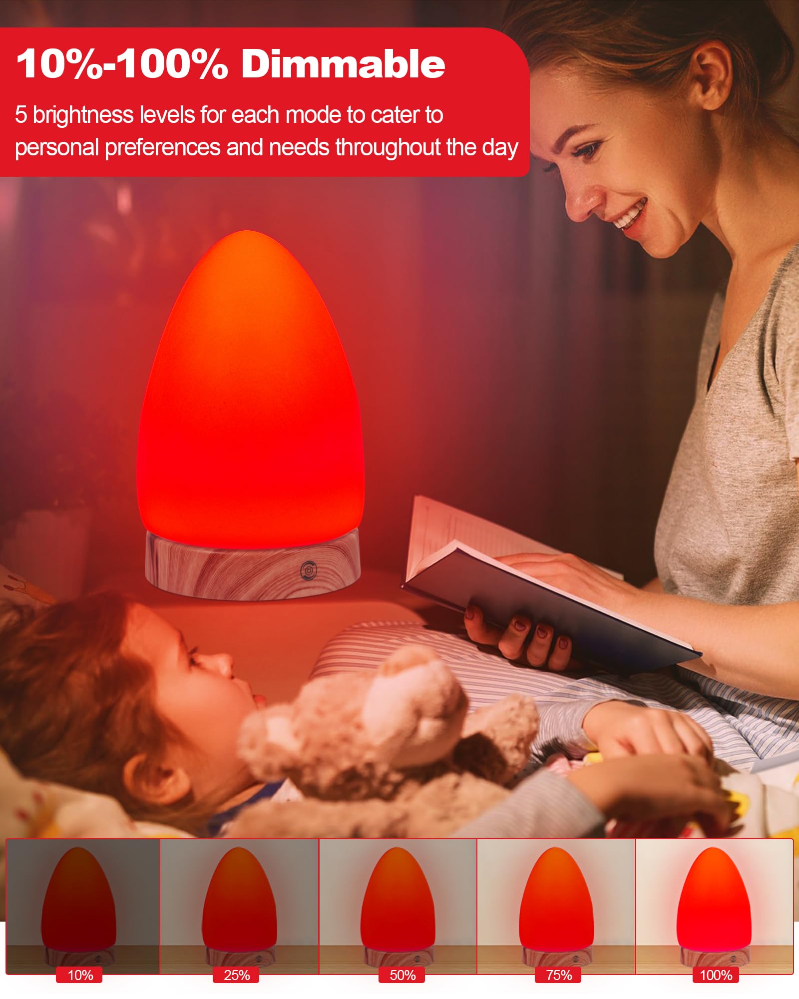 Aoife Red Light Night Lamp - USB Charging, Remote Control, 670nm Wavelength, Elegant Design, Red-EggGlow