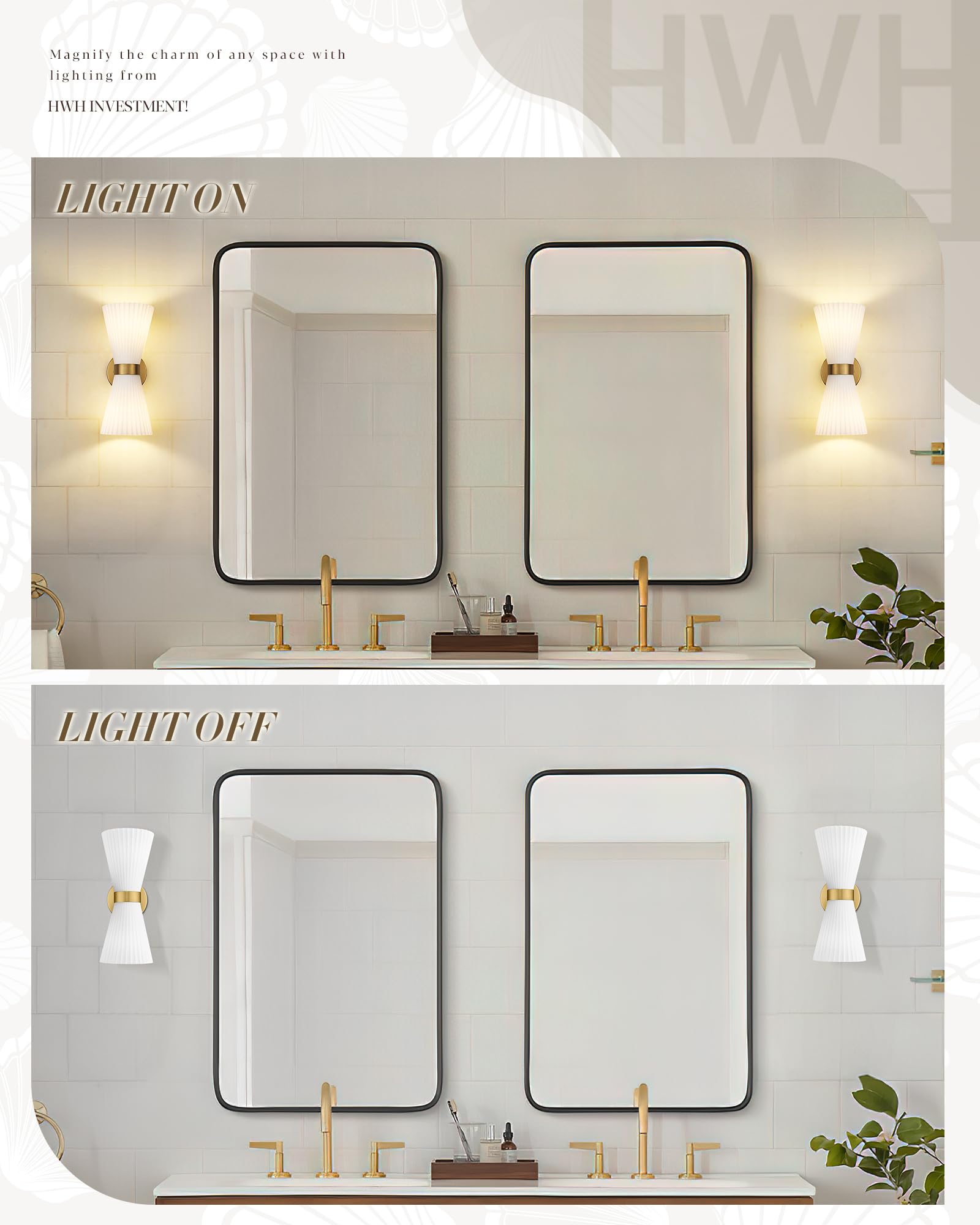Gold Sconce Wall Lighting  Hwh Single Wall Vanity Light Fixture Brushed Gold Wall Sconce Lamp  Modern Indoor Up Down Wall Light With Frosted Milk White Striped Glass Shade  5Hzg97B-2W Bg