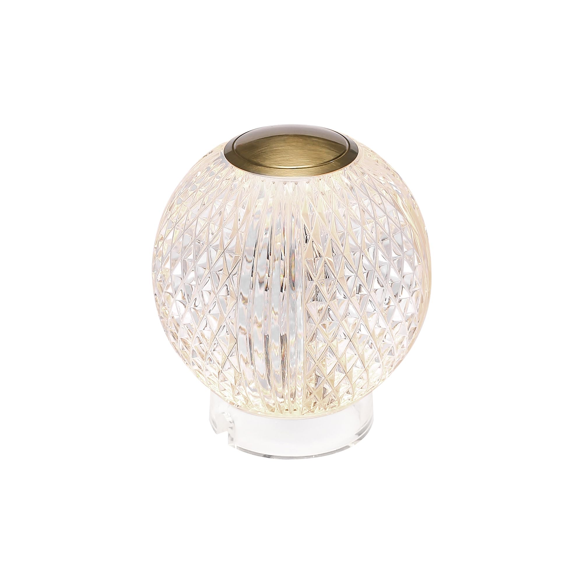 Alora Lighting Marni 3 Table Lamp | Natural Brass Finish | Clear Carved Acrylic Diffuser | 3000K Integrated LED Portable Lamp | 