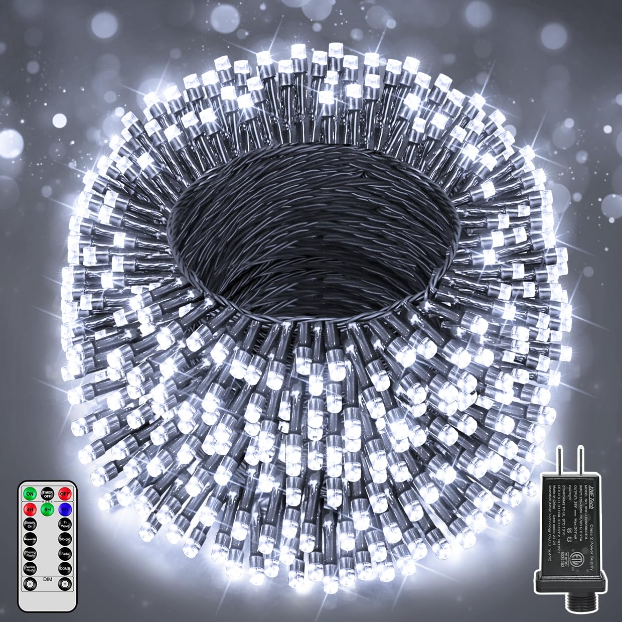 Ccinny 394Ft 1200 Led Christmas Lights Outdoor  White Christmas Tree Lights Plug In  8 Modes Twinkle String Light For Bedroom Wedding Party Ceiling Xmas Home Decoration