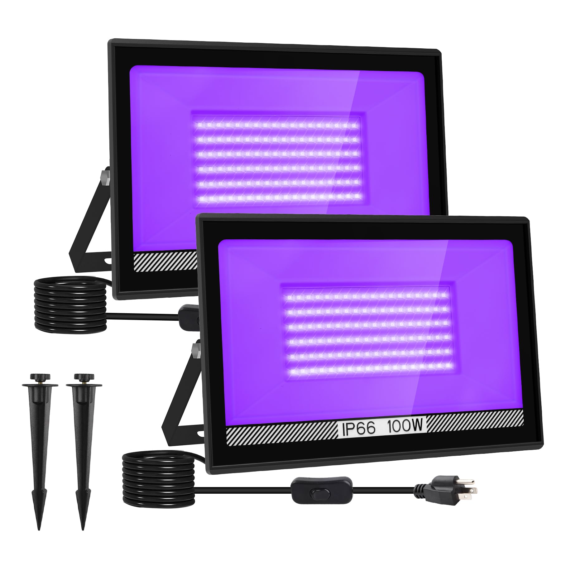 CREPOW 100W Black Lights, 2 Pack LED Blacklight Flood Light with Plug, IP66 Waterproof Black Lights for Glow Party, Glow in The 