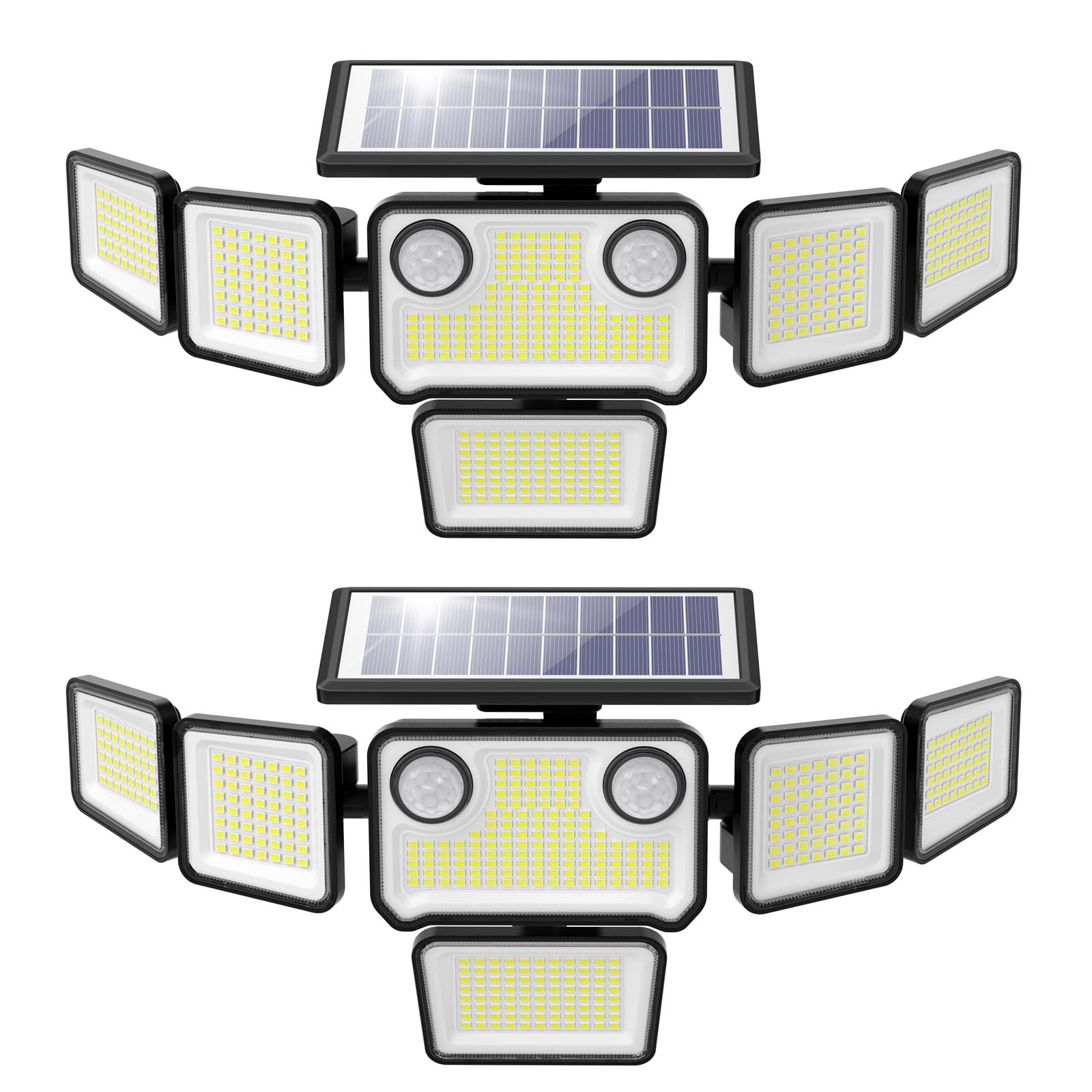 omibee Dual Motion Sensor Solar Lights Outdoor, 3000LM Solar Flood Lights 6 Adjustable Heads Solar Security Wall Lights, IP65 Wa