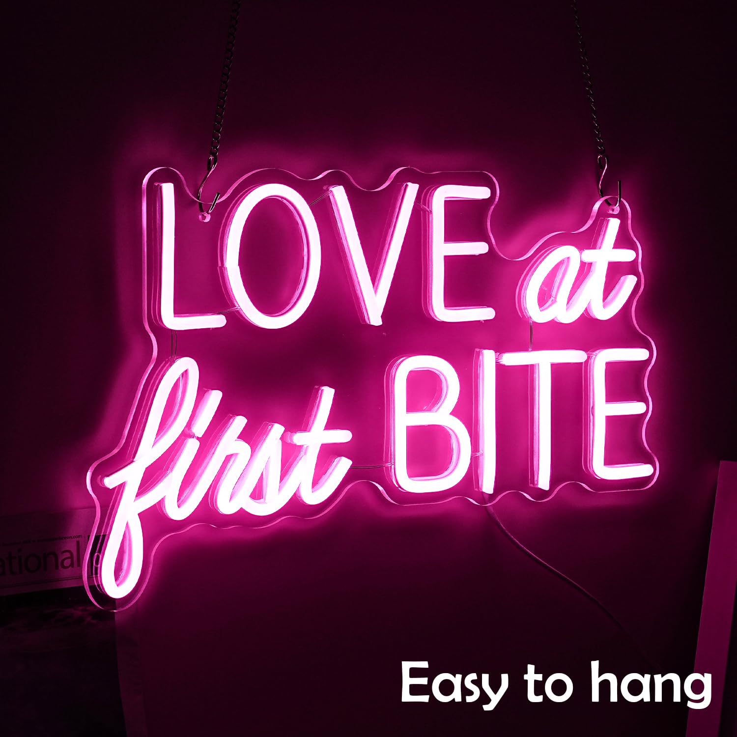 GNVETZLL Neon Sign LED Pink Love At First Bite Wall Art 15.7inx10.2in for Bedroom Bar Pub Party