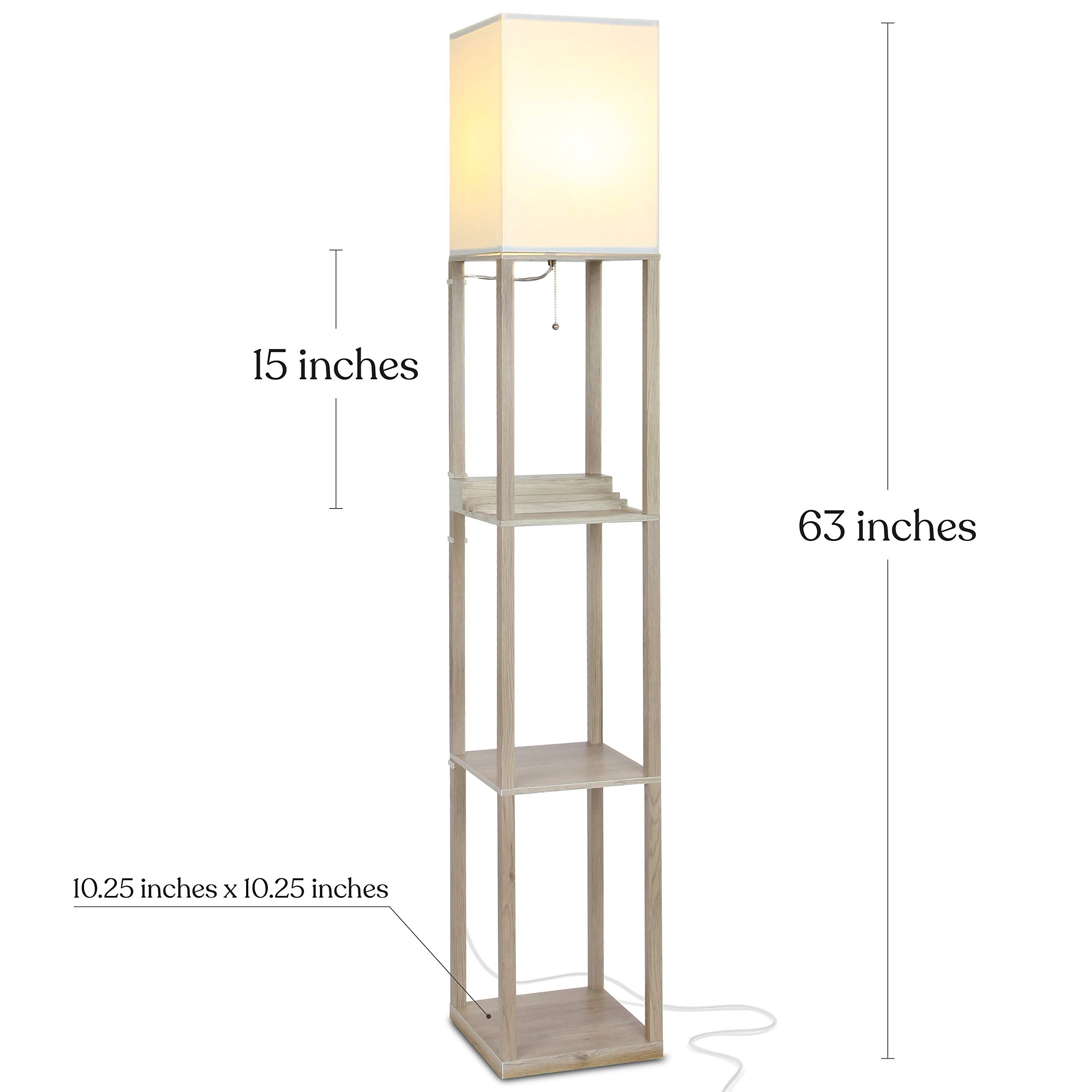 Brightech Maxwell Charger Floor Lamp with USB Ports, Rustic Wood, Model FL-MXUSB-RW, Modern Shelf Design for Living Room and Office
