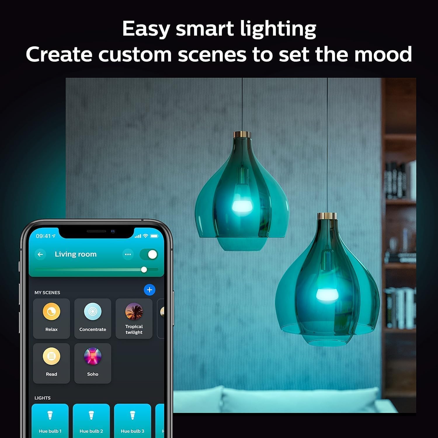 Philips Hue Smart 75W A19 LED Bulb - White and Color Ambiance Color - Changing Light - 6 Pack - 1100LM - E26 - Indoor - Control
