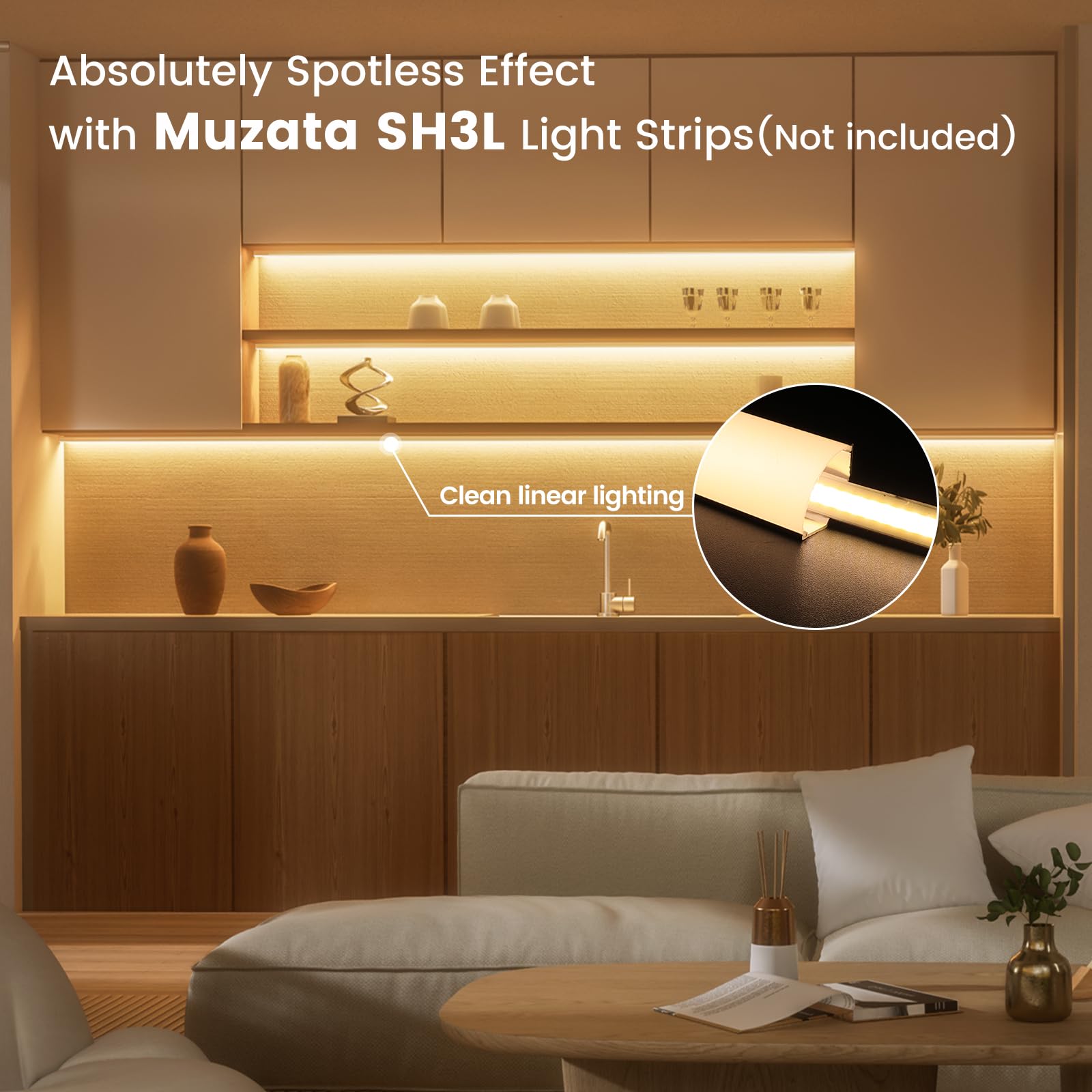 Muzata LED Strip Diffuser Channel, V Shape, 3.3FT/1M, Silver Aluminum with Milky White Cover, Easy Installation