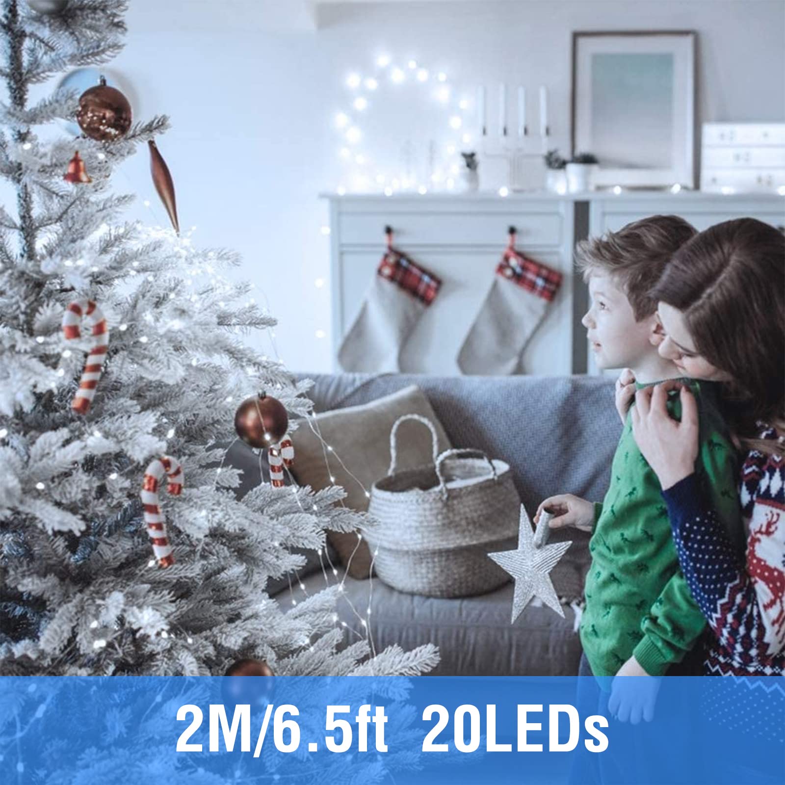Onforu 16 Pack Fairy Lights, 20 Mini LED, Battery Operated, IP67 Waterproof, 6.5ft, Cool White, Model TX20