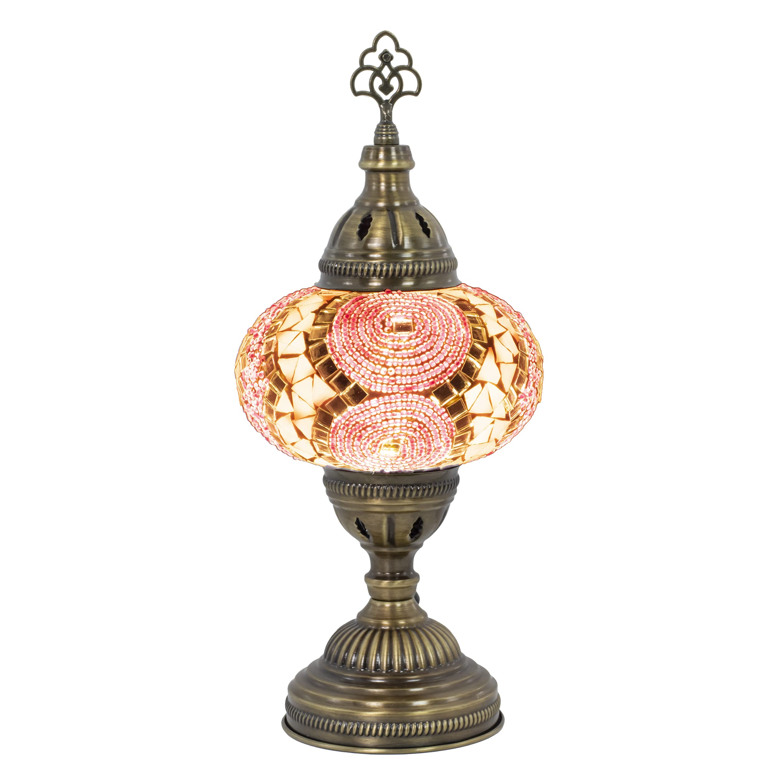 Mozaist Turkish Mosaic Table Lamp  Handmade Colorful Stained Glass Vintage Lamp For Living Room  Bedroom  Authentic Decorative Light With E12 Socket & Us Plug (Pink)