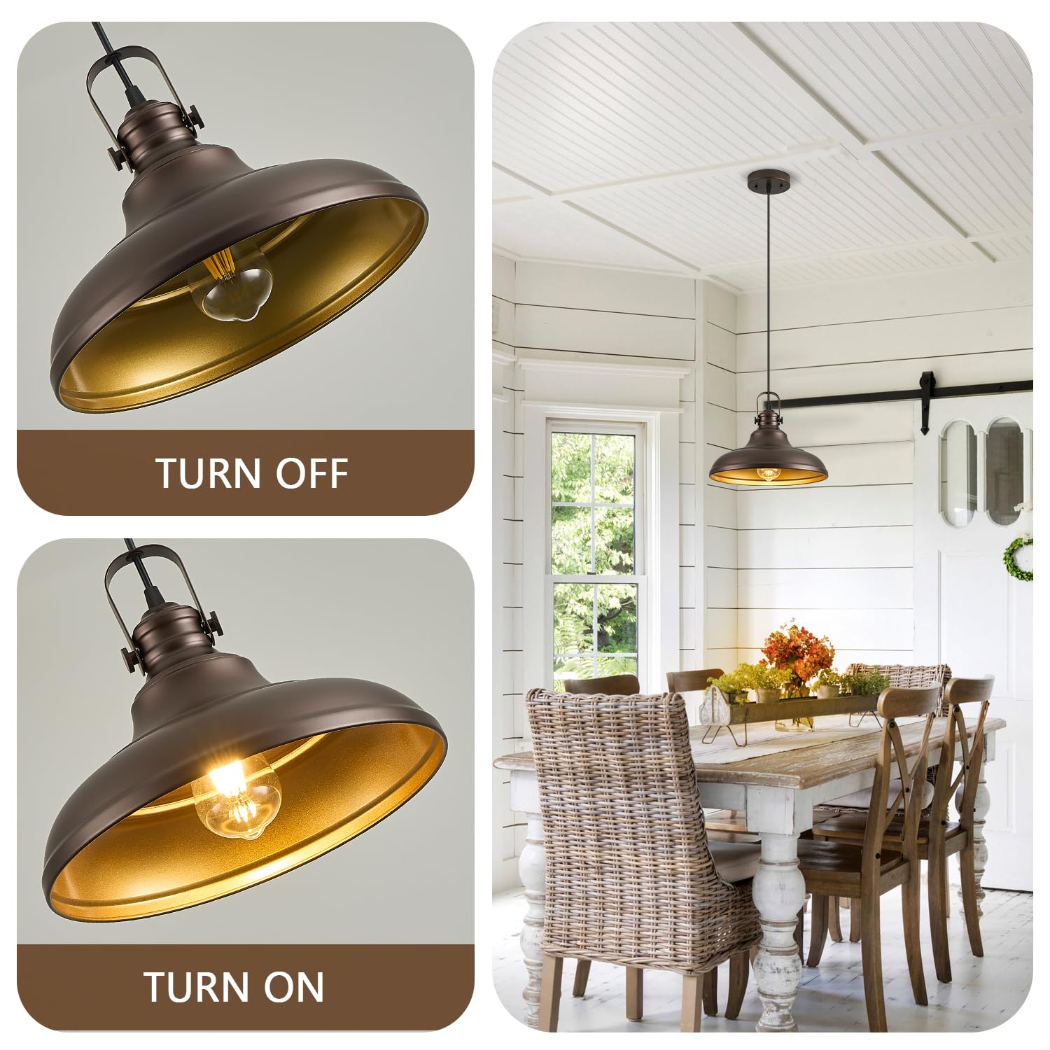 Refice Farmhouse Pendant Lights Oil Rubbed Bronze Matte Pendant Lighting For Kitchen Island Industrial Adjustable Height Vintage