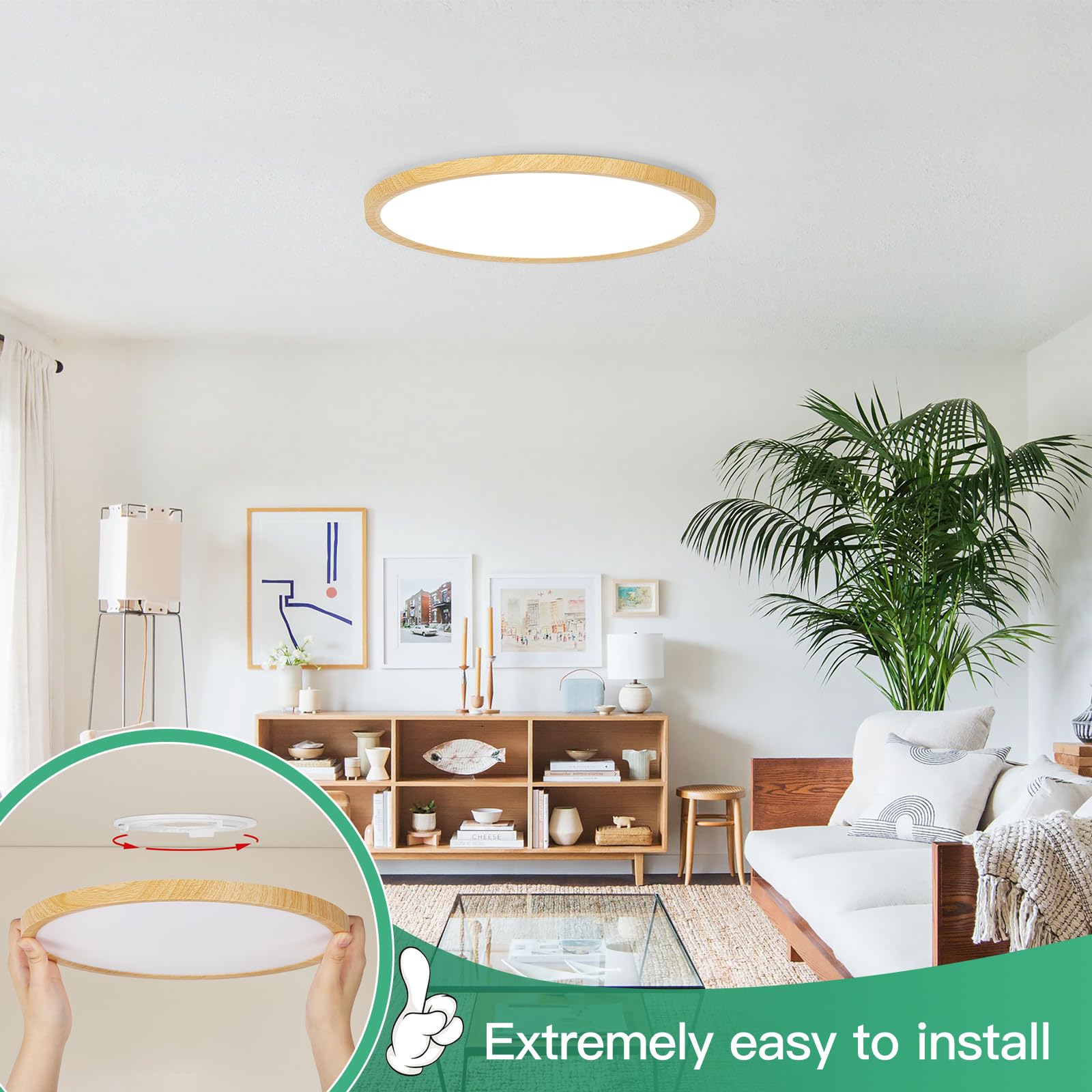 Brightever 2 Pack Led Flush Mount Ceiling Light Fixture, 12 Inch 24W, Super Slim 0.67 Inch 3200Lm Led Ceiling Lights Wooden Colo