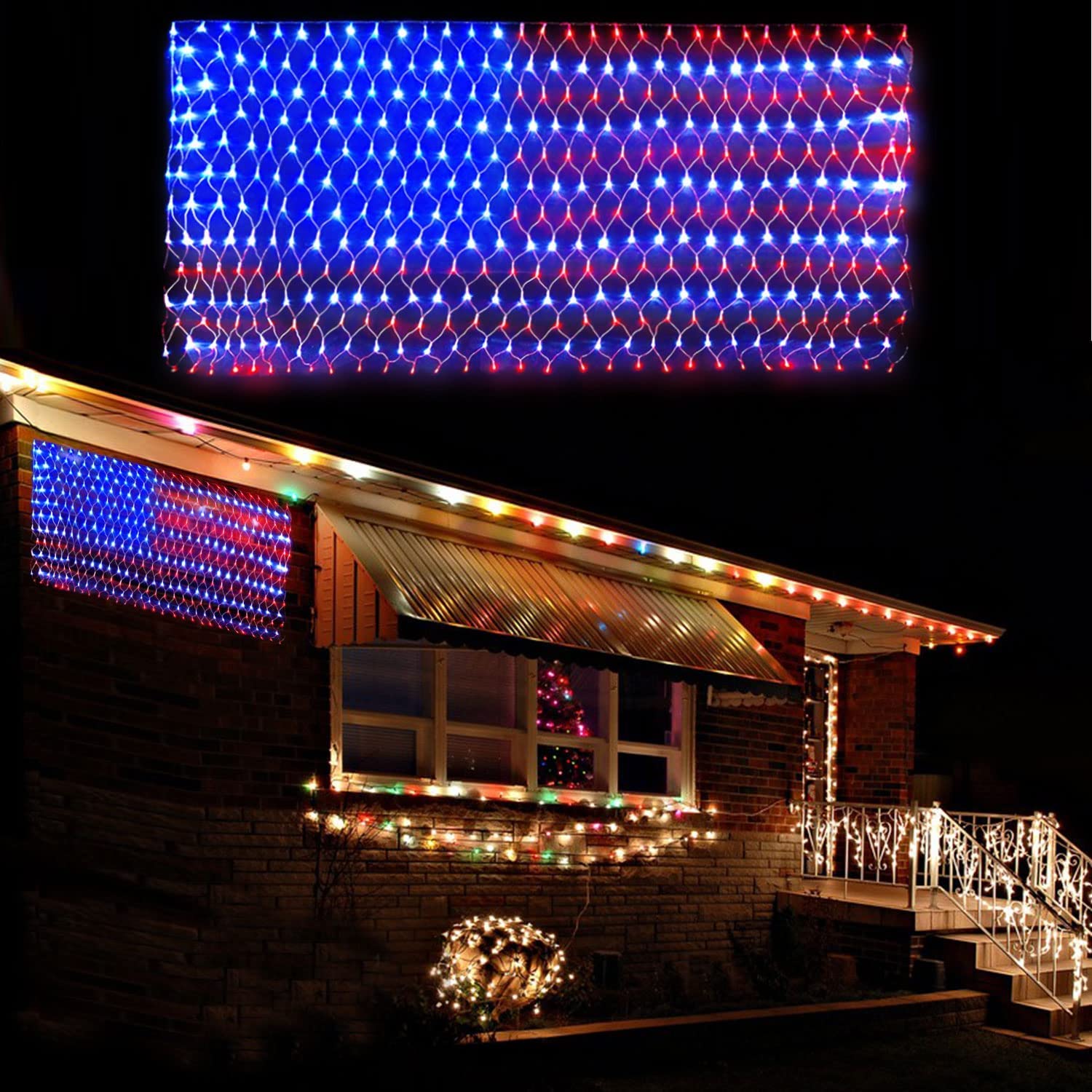 DANLI American Flag String Lights, 420 LED Waterproof Plug-In Decoration, Multicolor for Garden Patio, July 4th & Holidays