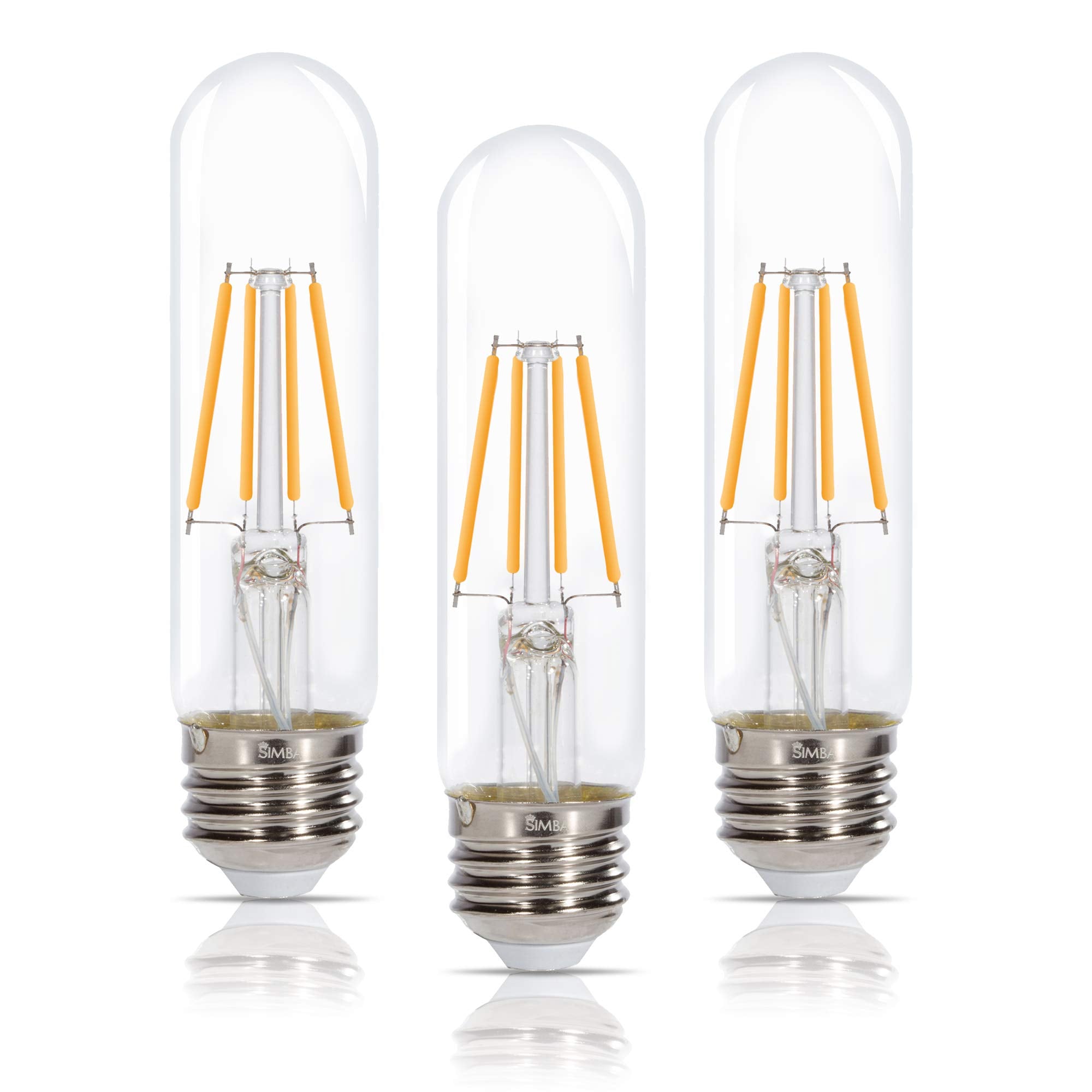 Simba Lighting Led T10 Tubular Edison Filament Light Bulbs (3 Pack) 6W Dimmable 60W Equivalent 120V For Cabinet Display, Piano L