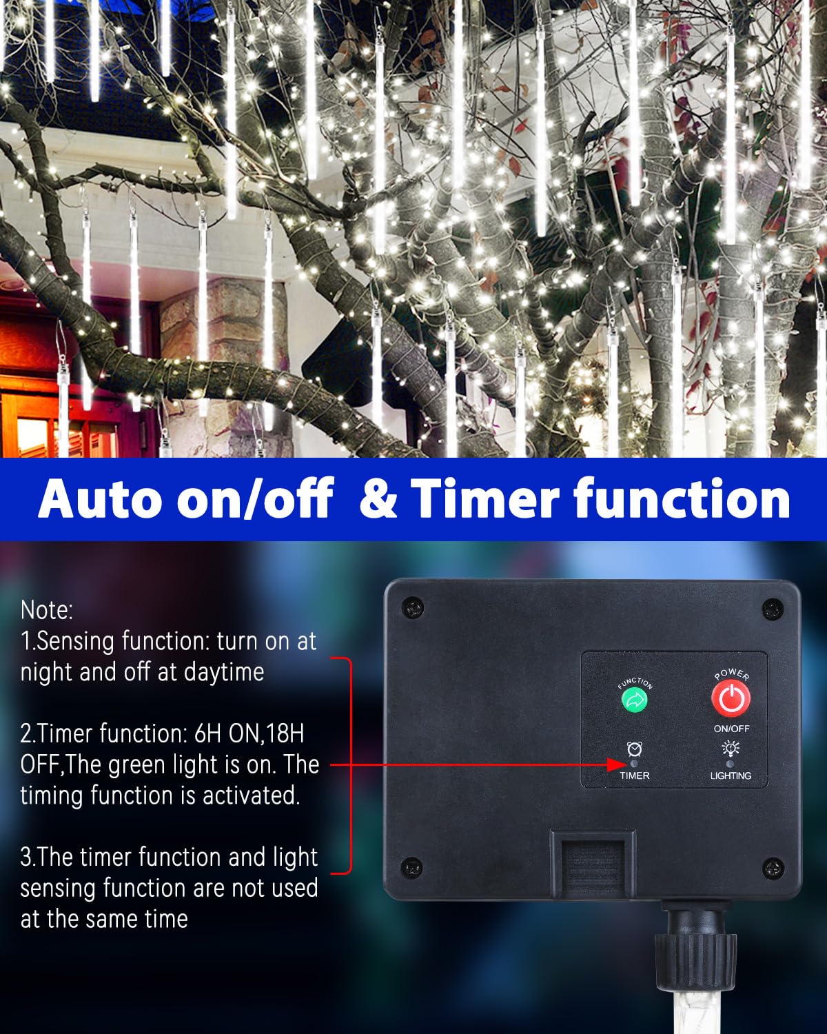 Flacchi Solar Meteor Shower Icicle Lights - 20 Tubes 480 LED, Waterproof Christmas Decorations, Cool White, Model YZ69SS002