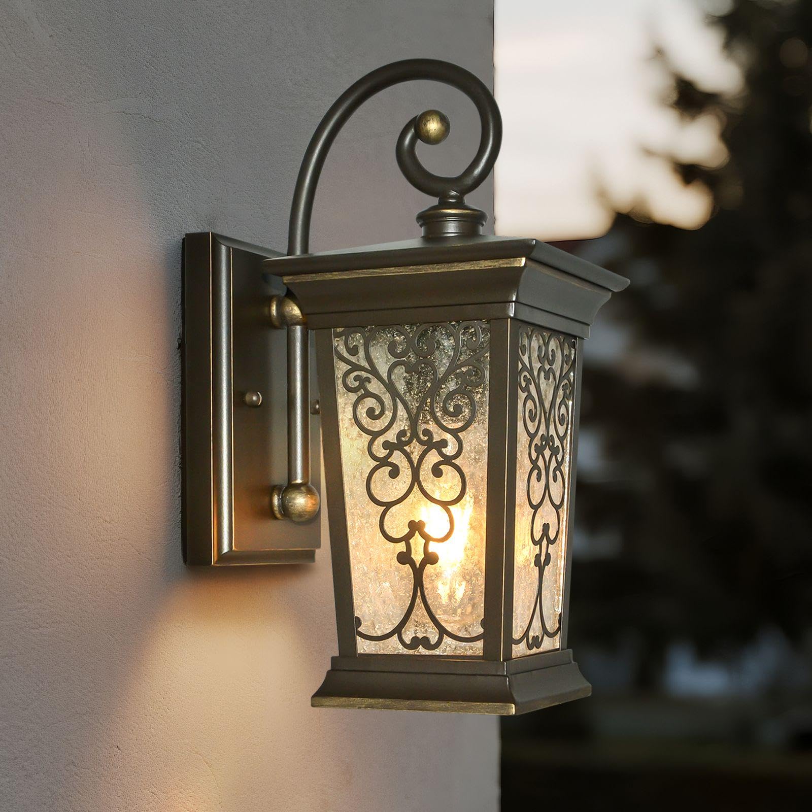 Alvime Outdoor Wall Light Fixtures  17 Inch Oil Rubbed Bronze Exterior Lighting Fixtures  Waterproof Outdoor Sconce Lights  Outside Porch Lanterns For House  Farmhouse  E26 Base&Clear Seeded Glass