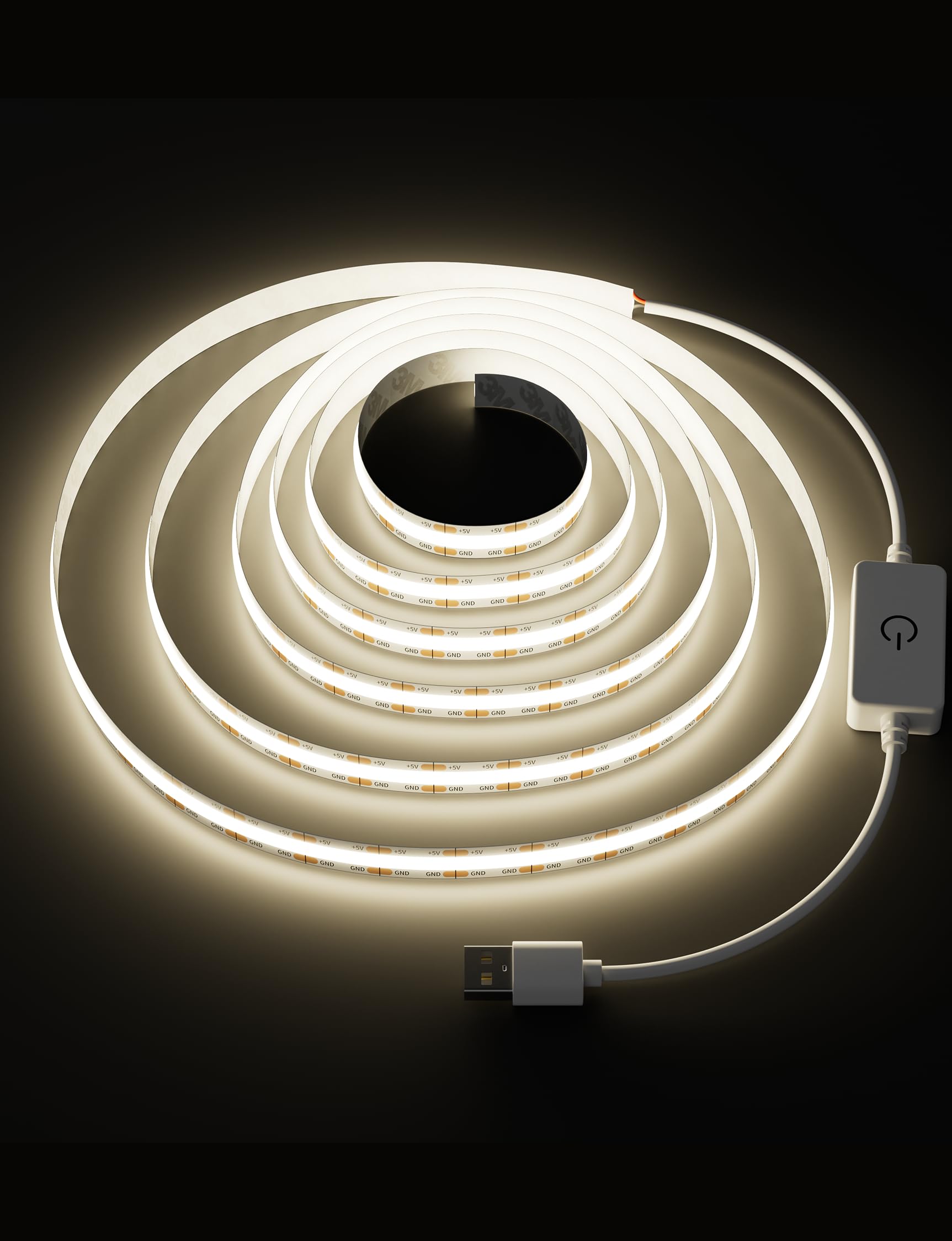 MIWISE LED Strip Lights,Super Bright 5V USB COB Tape Light 9.84ft/3m 4000K Natural White with Touch Dimmer Switch,CRI90+ Flexibl