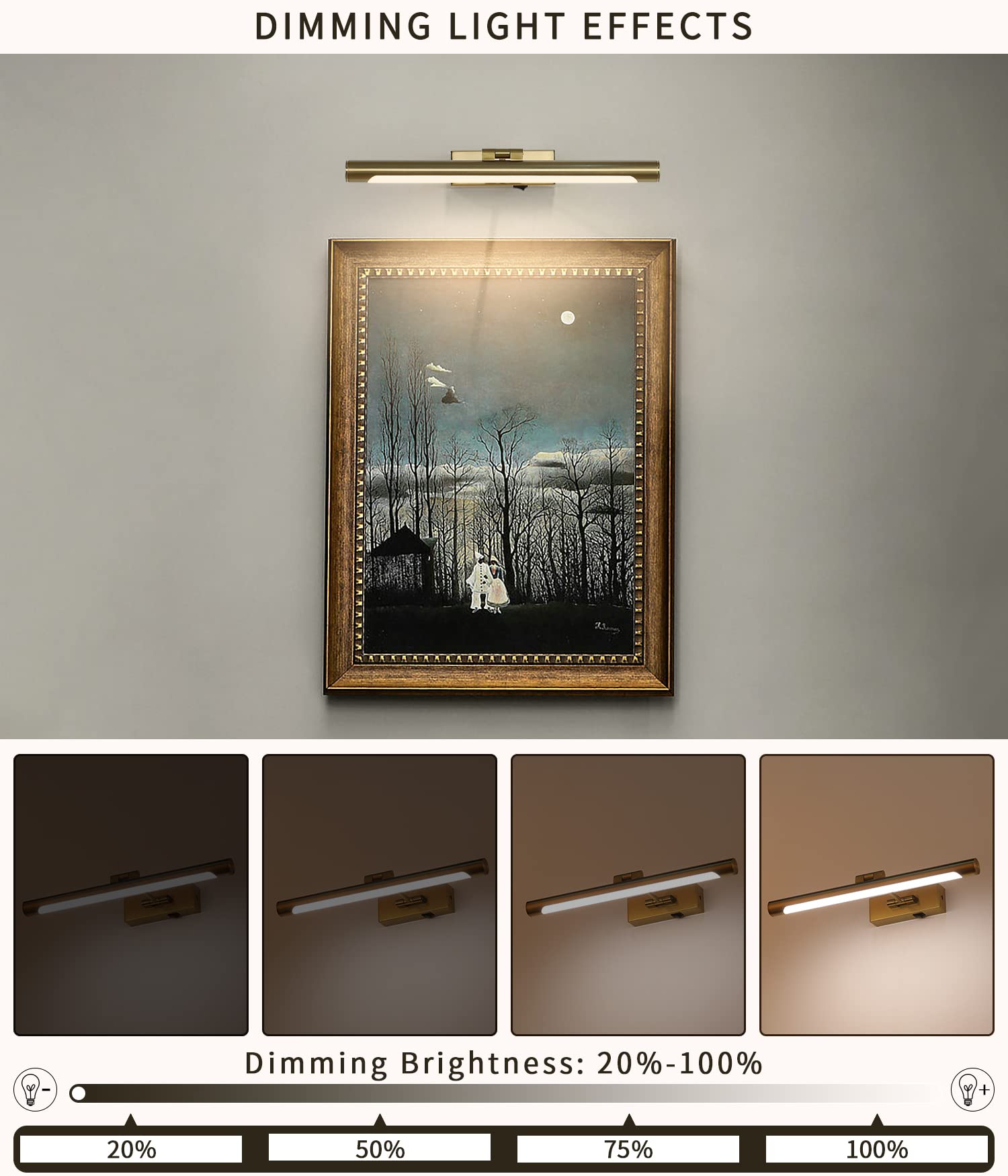 Joosenhouse Wireless Picture Light, Brass, 16.53in, Battery Operated, Dimmable, Remote Control, Model 7110-420-B