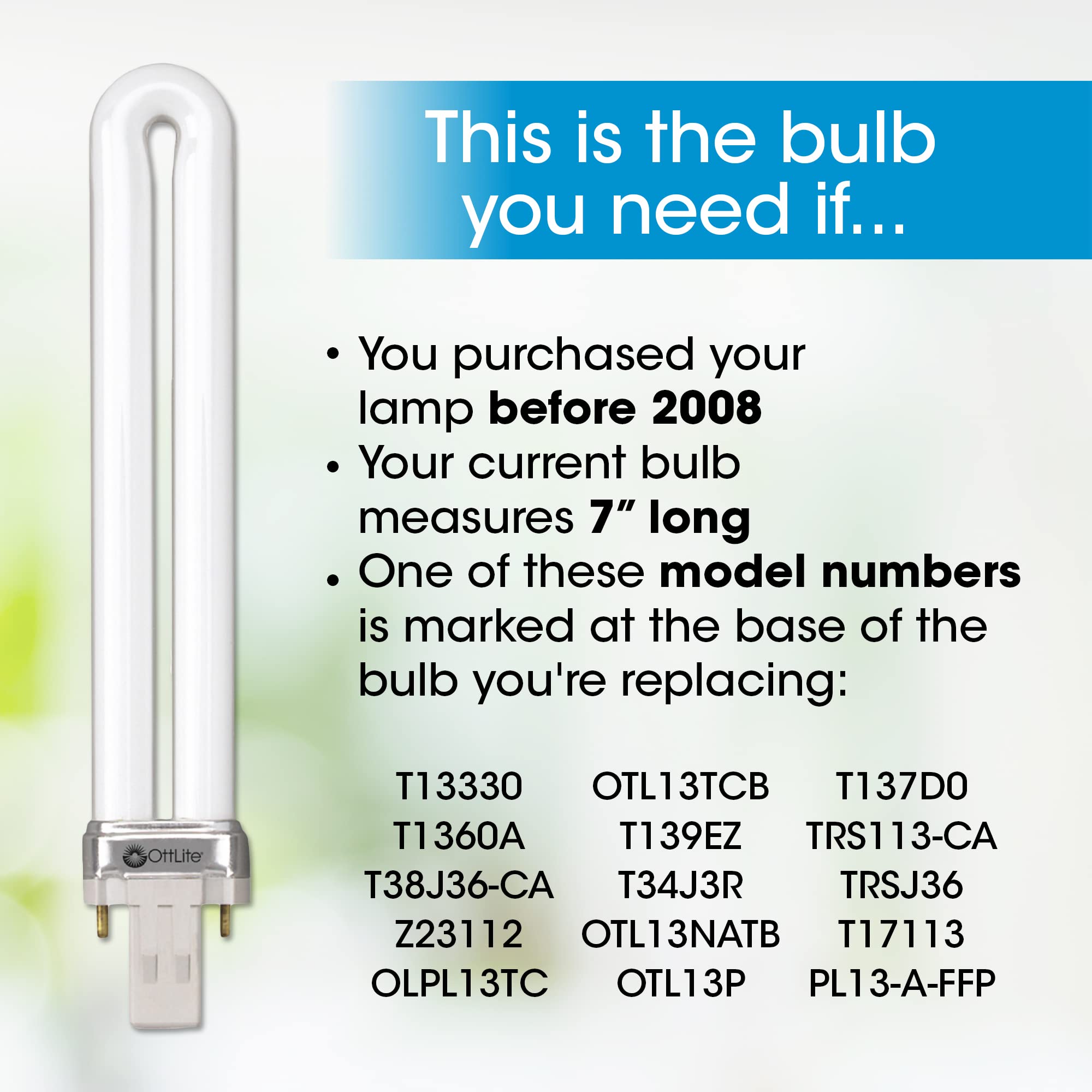OttLite 13W Compact Fluorescent Tube Light Bulb - Natural Daylight, White, Model PL13-A-FFP, 1 Count