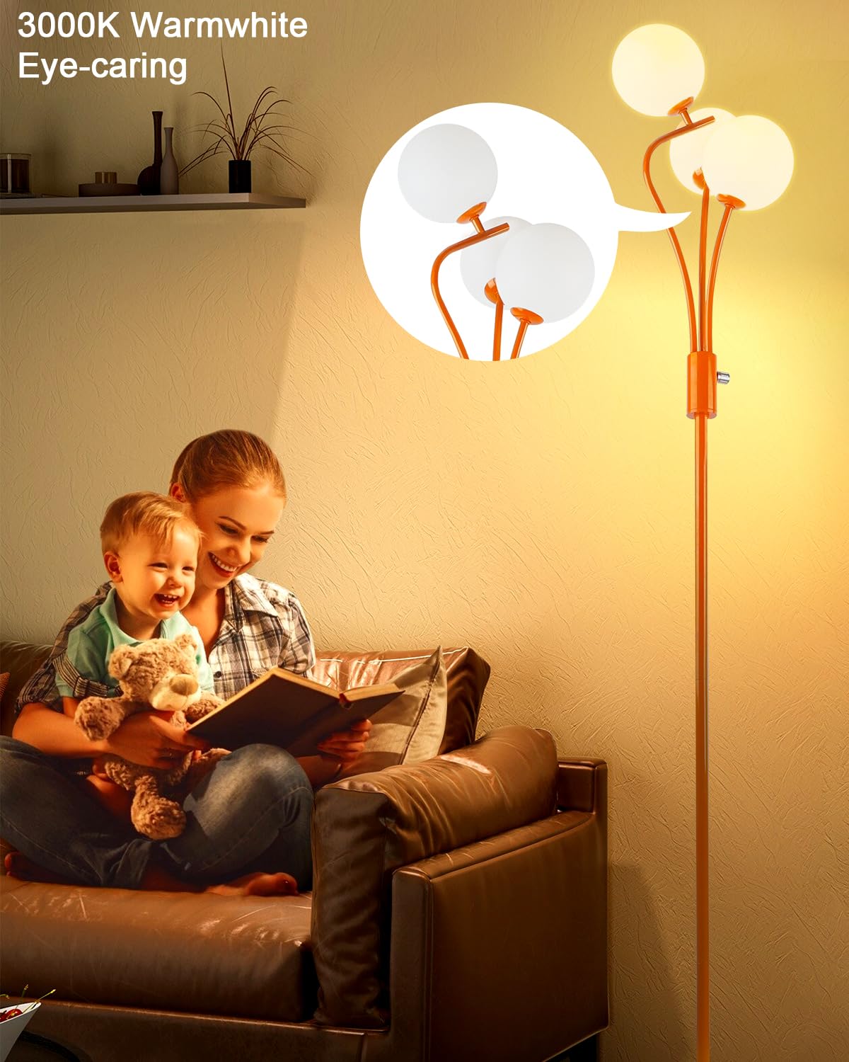 Lightdot Globe Standing Lamps With 3Pcs 3000K G9 Bulbs Stepless Orange Dimmable Floor Lamp With Stable Base 3-Lights Modern Desi