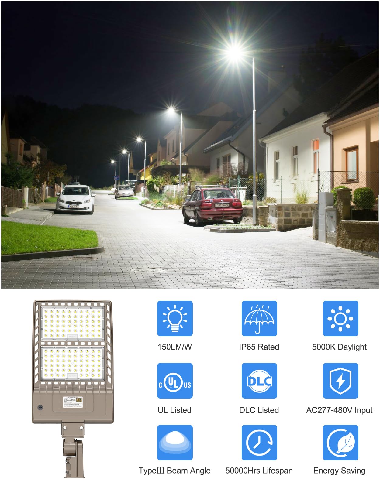 480 Volt 320W Led Parking Lot Light 48 000Lm  Dlc Ul Listed Industrial Grade Led Shoebox Parking Pole Light 5000K Ip65 Waterproof Outdoor Commercial Area Lighting With Slip Fitter 277-480Vac