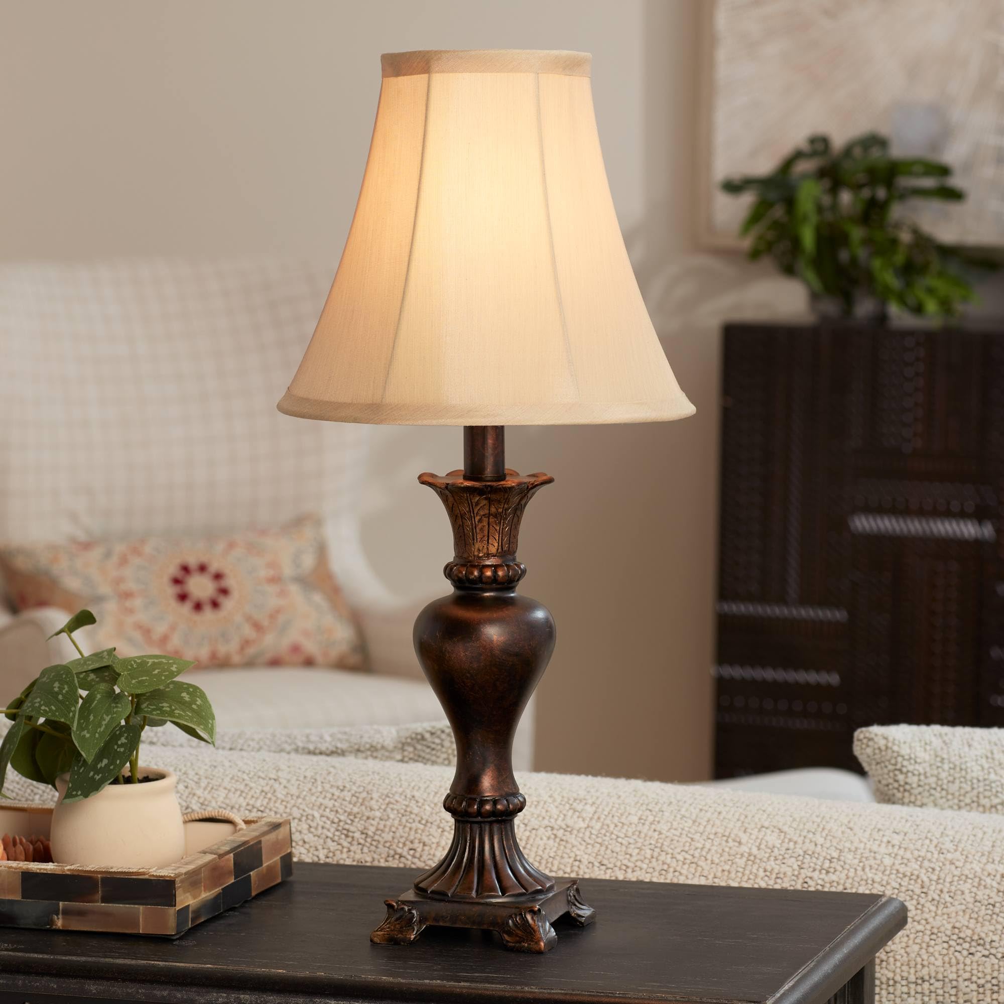 Regency Hill Xavier Traditional Accent Table Lamp 21 High Warm Bronze Brown Urn Footed Base Natural Tone Bell Shade Decor for Li