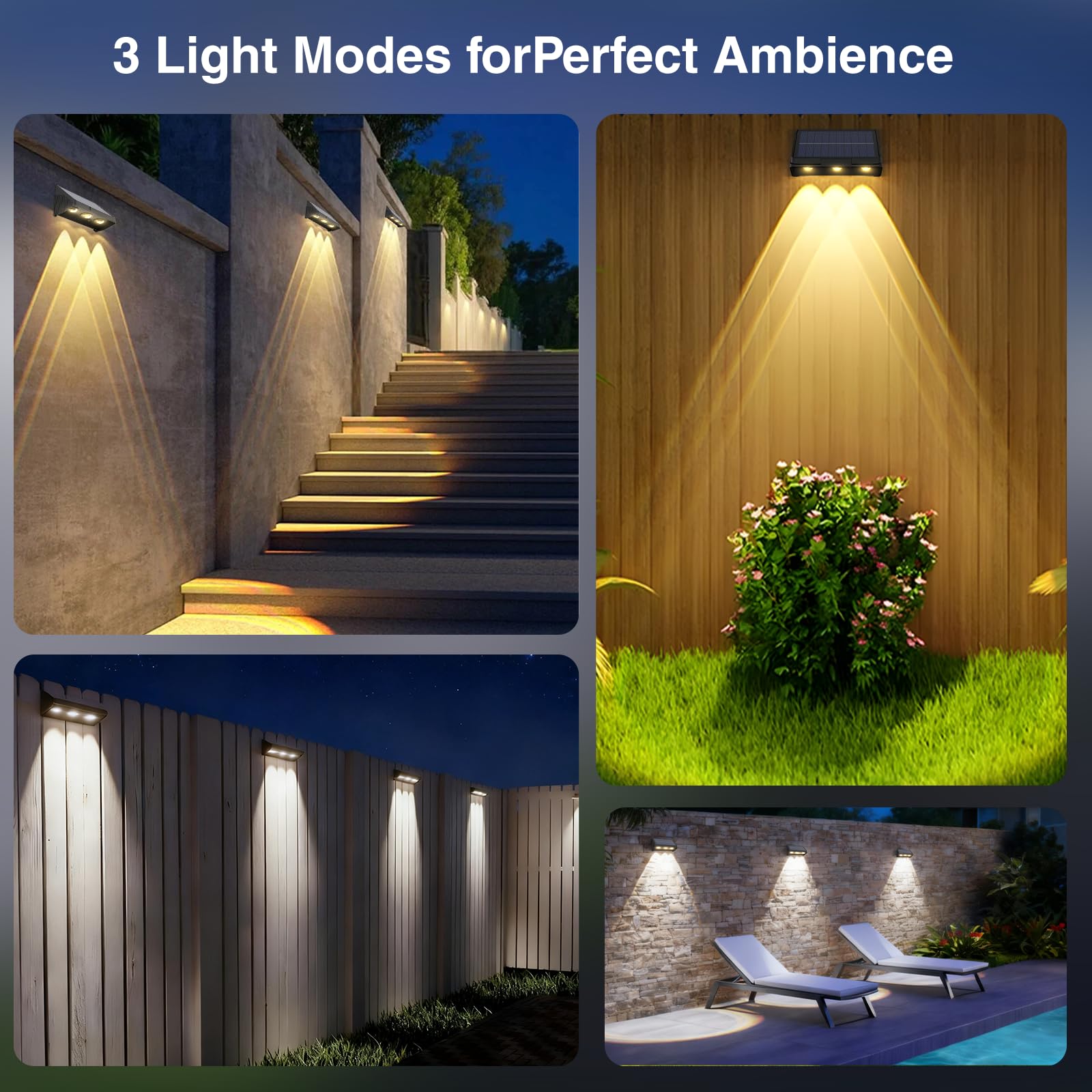 Onforu Solar Fence Lights 8 Pack Solar Lights Outdoor 3 Modes (Warm/Neutral/Cool White) For Outside Dusk To Dawn Outdoor Lighting Ip65 Waterproof Deck Lighting For Patio Step Backyard Railing Wall