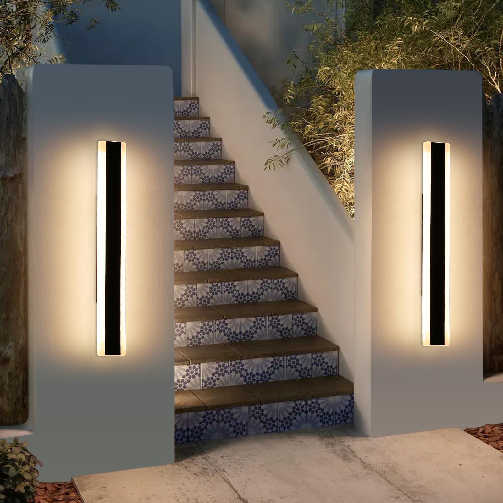 Mikeru 2Pack 23.6Inch Outdoor Wall Light Fixtures  10%-100% Dimmable Outdoor Wall Lights Exterior Front Porch Light 3000-6000K Wall Mounted Led Lighting For Basement  Shop Garage Lighting