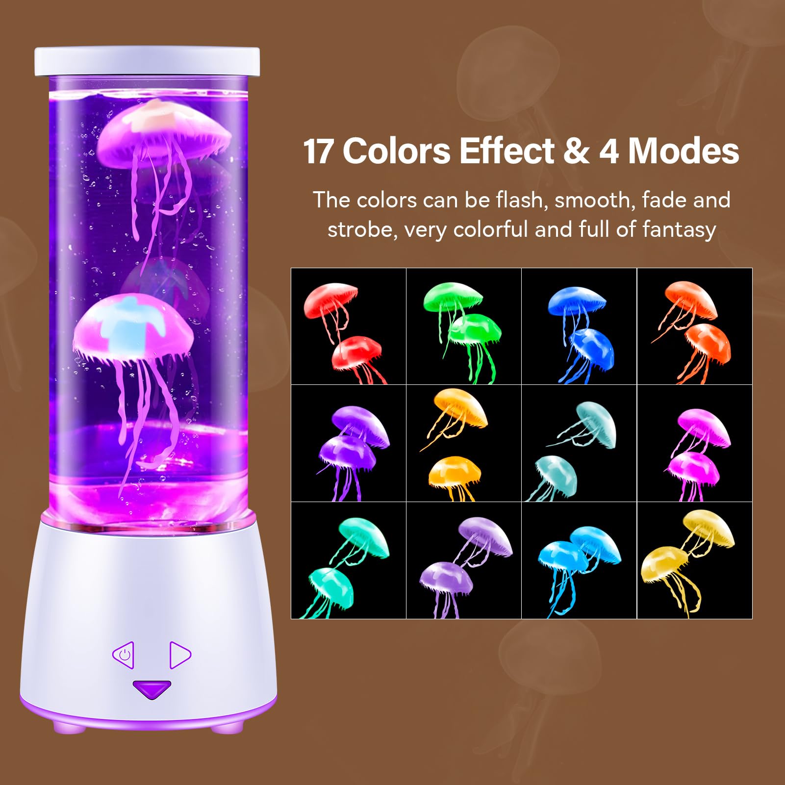Dalavalampa LED Jellyfish Tank Table Lamp, 17 Color Changing, Remote Control, Ambient Light for Home, White, Model 6607