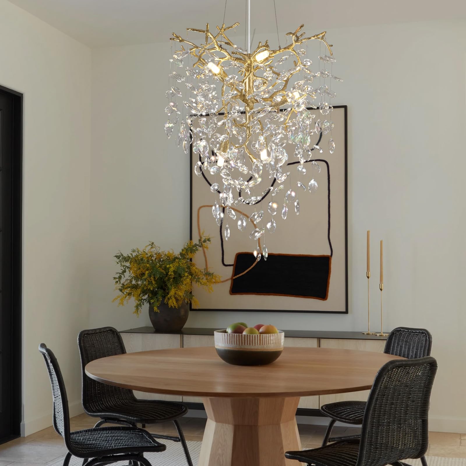 kvtinmty Modern Gold Crystal Chandelier, 21 Inch, 6 Lights for Dining Room, Bedroom, Living Room, Foyer, Kitchen Island