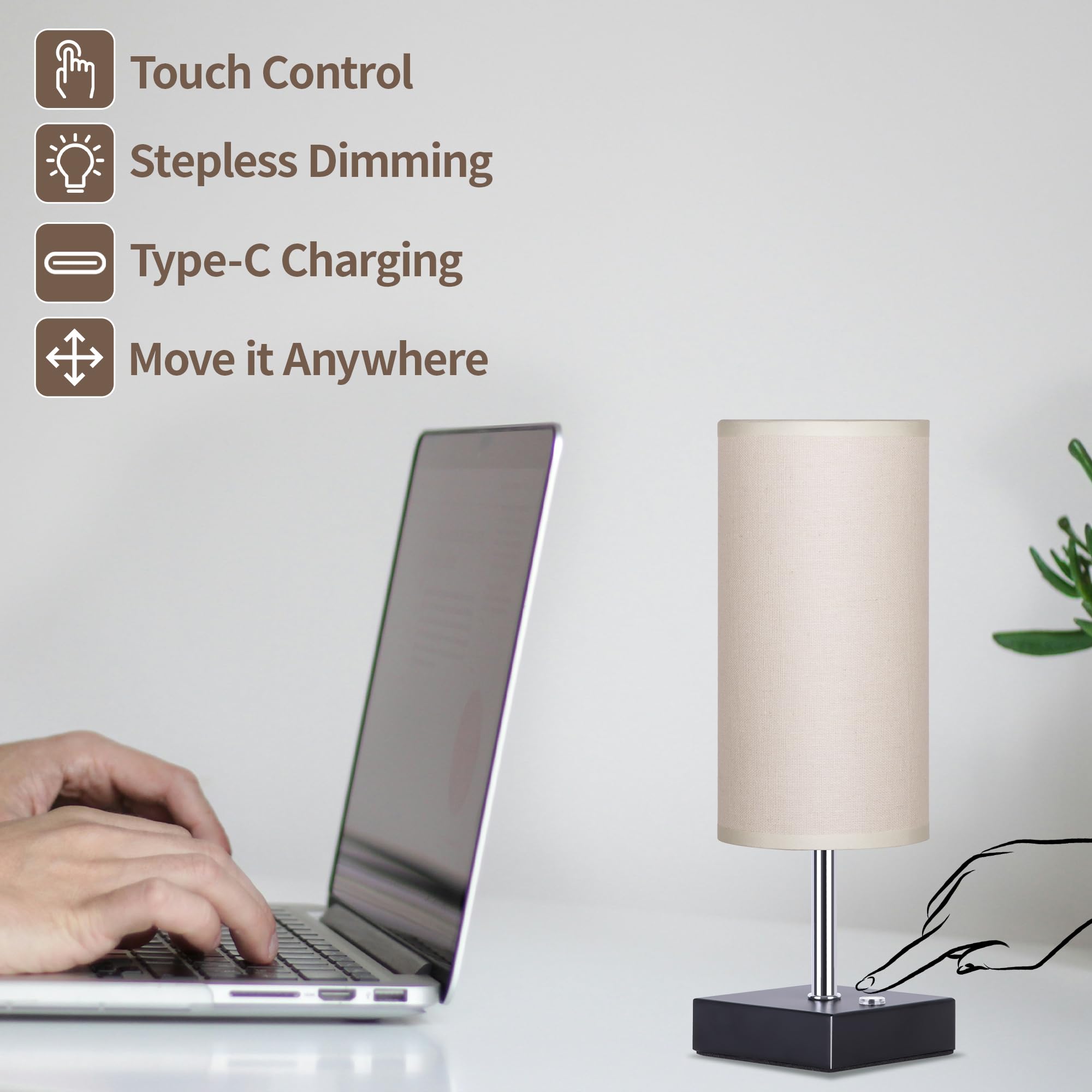 Plmmy Cordless Table Lamp, Battery Operated Lamp Touch Dimmable,Rechargeable Lamp For Nightstand, Battery Powered Wireless Table