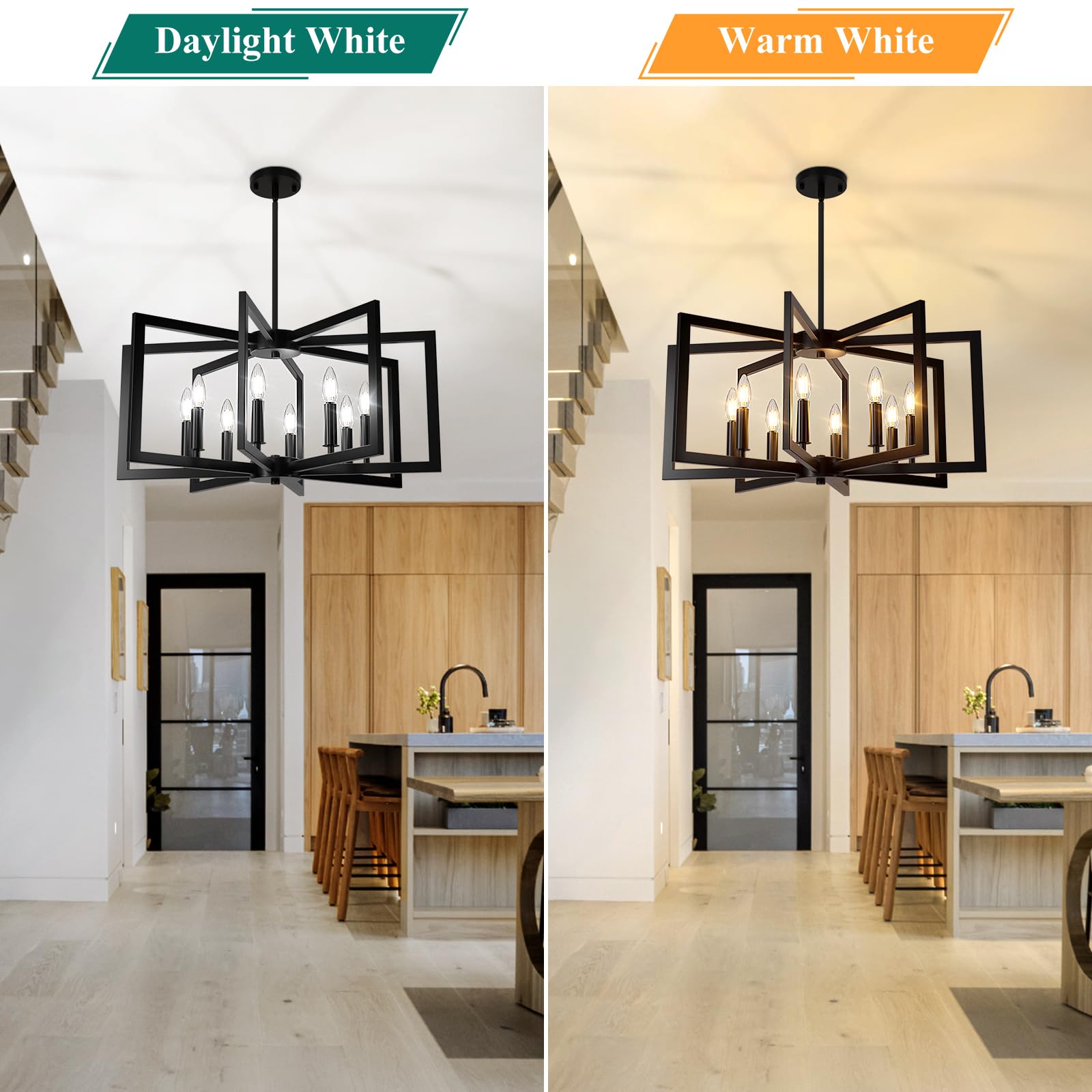Bairth 8-Light Black Metal Chandelier - Modern Farmhouse Fixture for Dining Room, Foyer, Kitchen (Model D3202-08-BK)