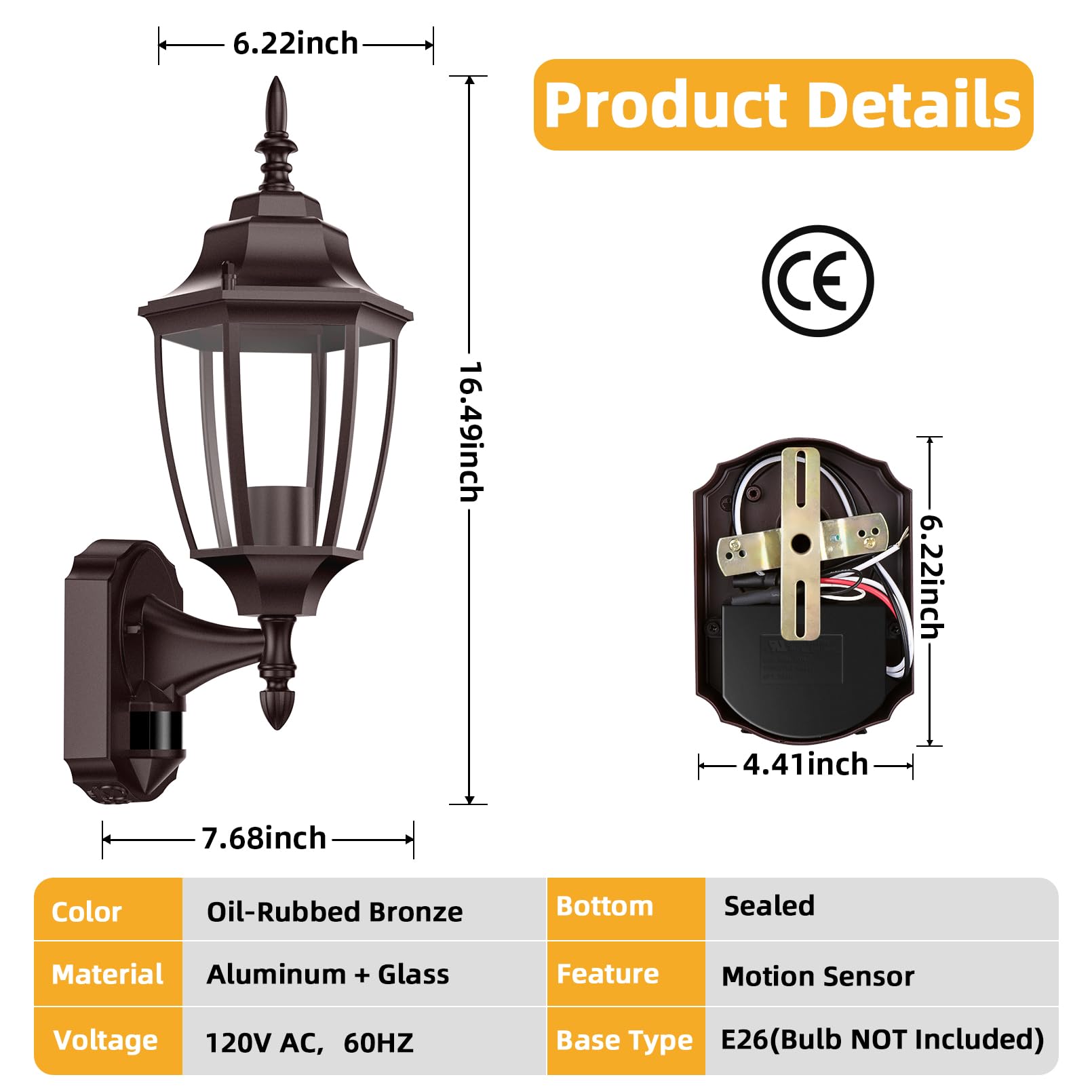 Lamomo Outdoor Wall Sconce 2 Pack, Dusk to Dawn Motion Sensor, Bronze, Waterproof Aluminum Fixtures for Patio, Model 0018-WU-SE-BUS