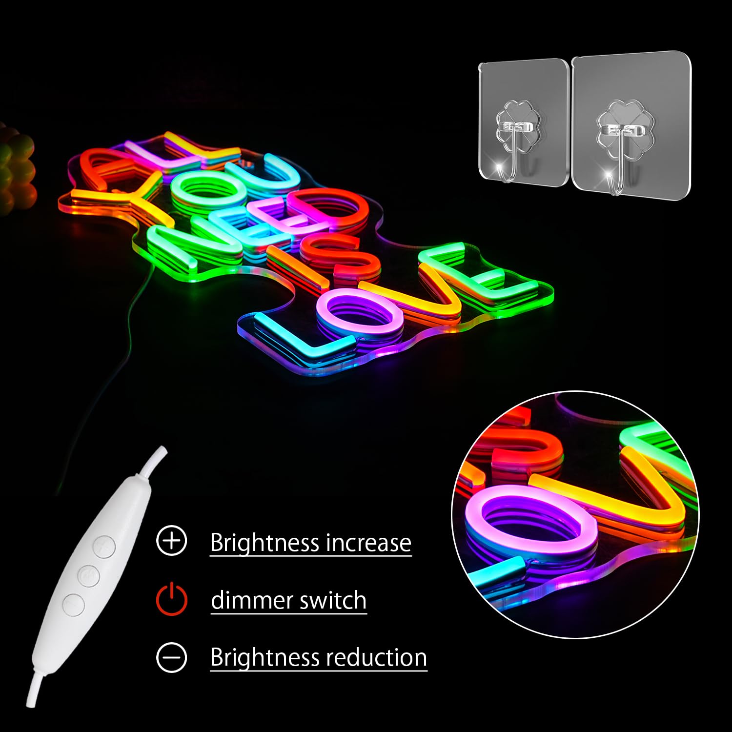 LULANMP Neon Sign - inAll You Need Is Lovein Wall Decor, Dimmable, 16.9in x 8.2in, Colorful, Plastic, Model QM-60