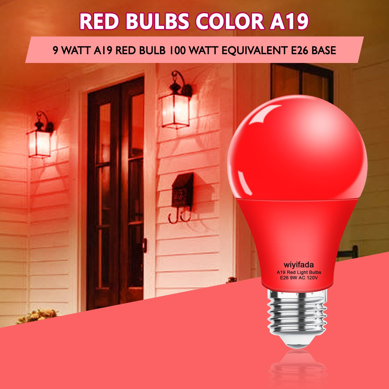 Wiyifada Led A19 Red Light Bulb 8 Pack, 9W E26 Base For Home, Porch & Party Decoration