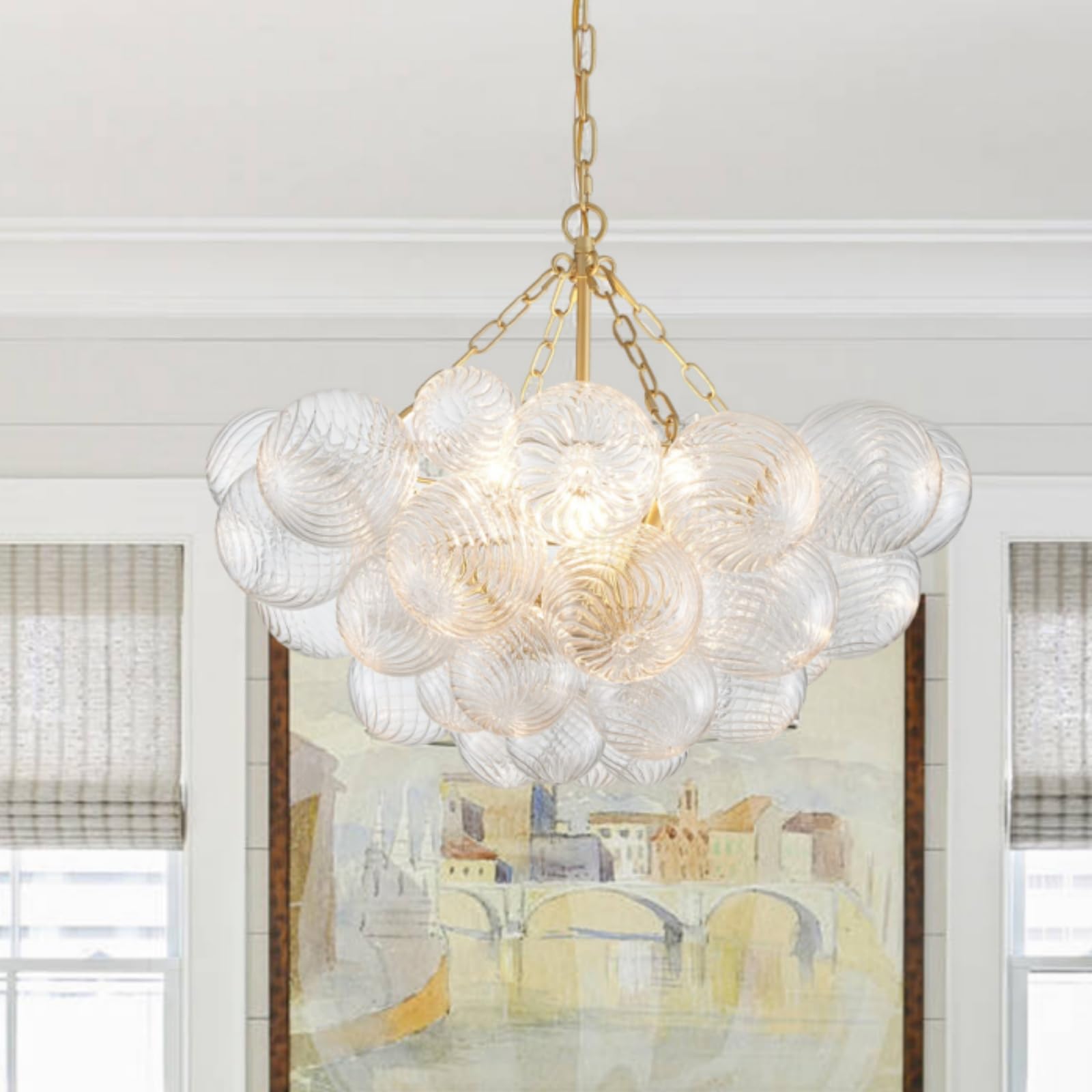 SM Saint Mossi 5-Light Bubble Ball Glass Chandelier, Clear with Gold Canopy, Nordic Modern Design, Model SM-DY-24016