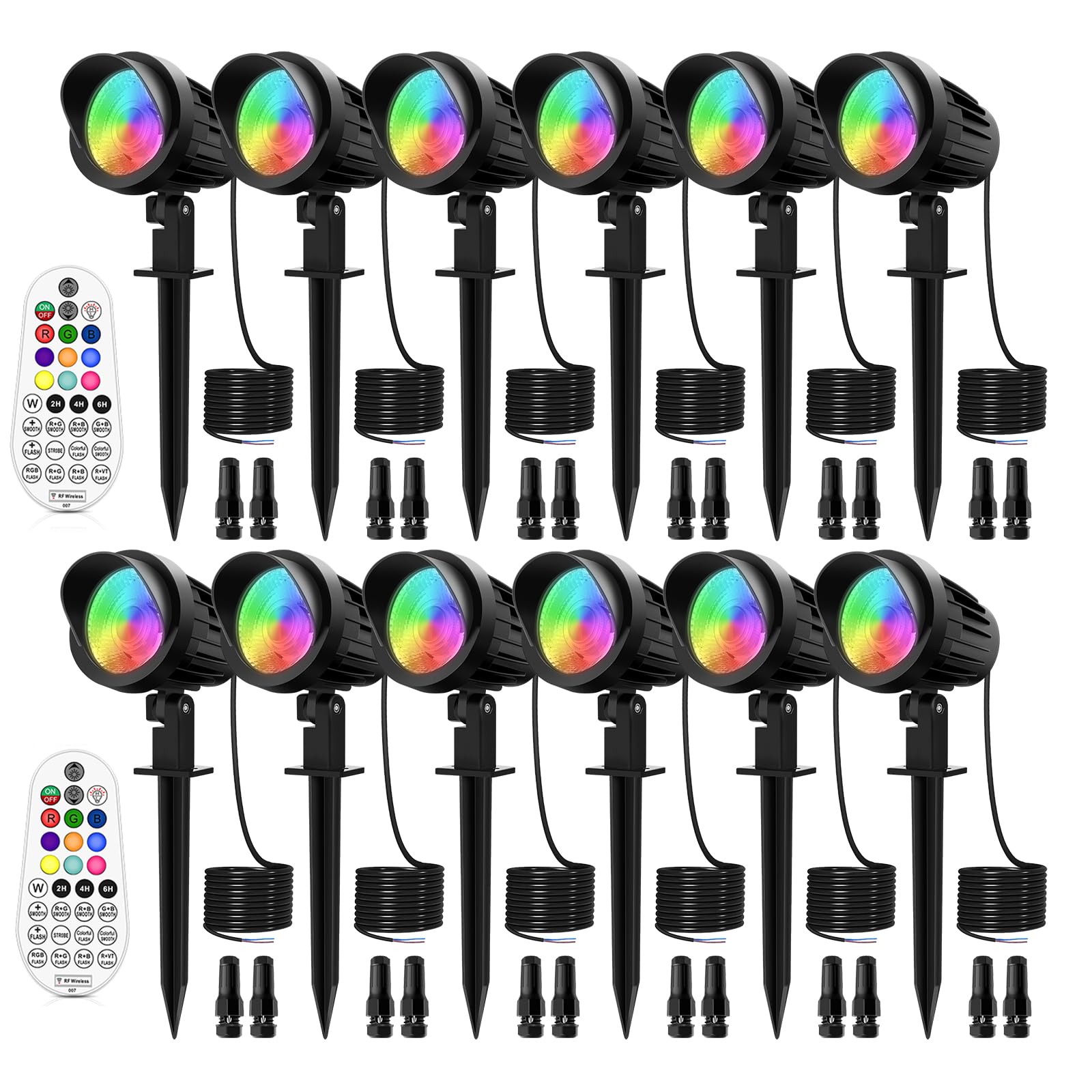 Meikee 7W Rgb Low Voltage Landscape Lights Led Color Changing Landscape Lighting Ip66 Waterproof Outdoor Spotlights Rgb Christmas Halloween Lights For Garden Path Yard With Remote 12 Packs