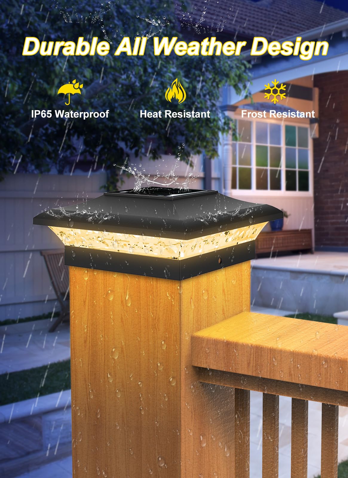 T-Sun 4X4 Fence Post Solar Lights Outdoor Waterproof - Auto Dusk To Dawn Solar Lighting For Deck  Vinyl/Wooden Posts | 12 Pack Weatherproof Warm & Cool White Patio Lights (Black)