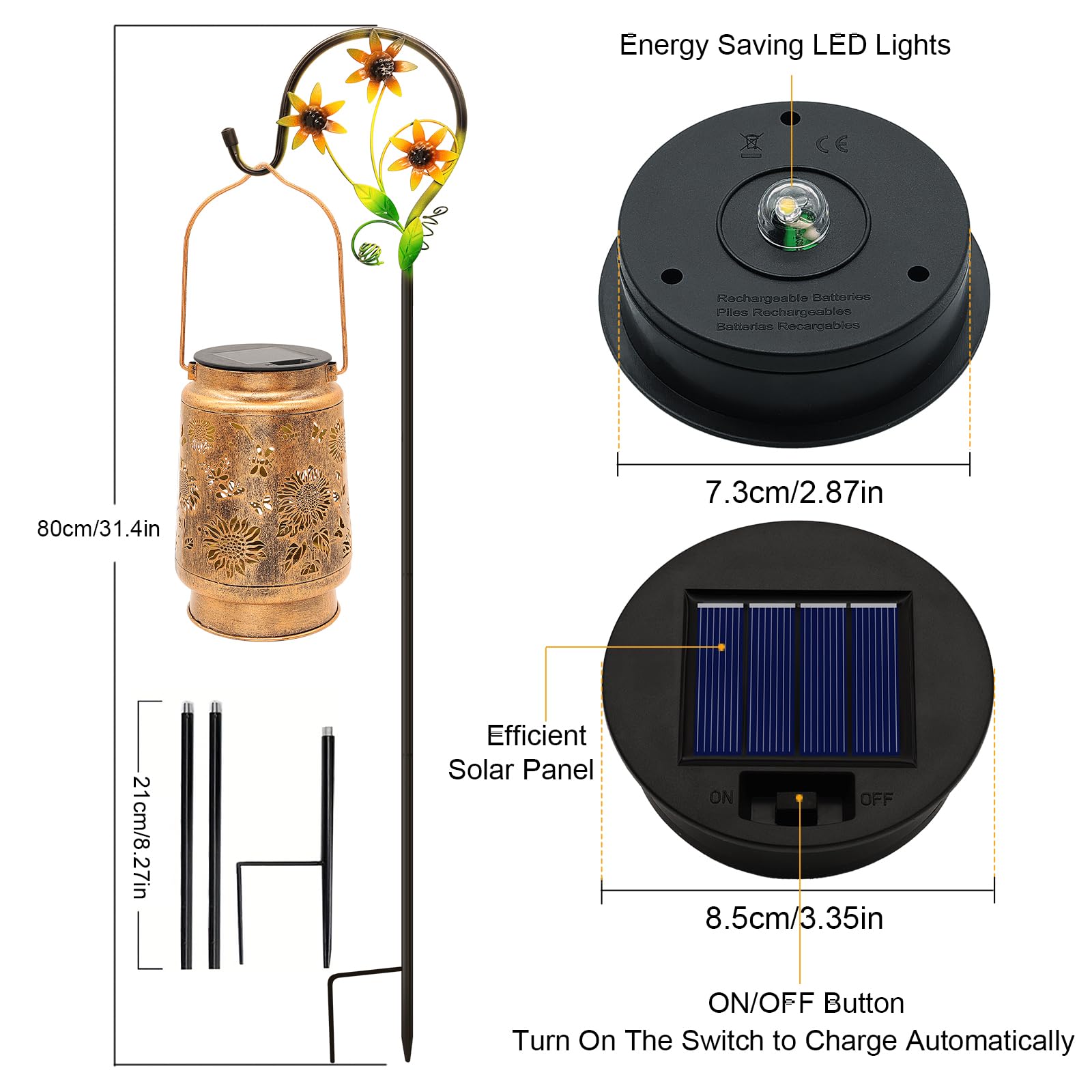 2 Pack Sunflower Solar Lanterns Garden Decor  Birthday Gifts For Women Mom Grandma Christmas  Metal Hanging Solar Lights Outdoor Waterproof Led Decoration With Shepherd Hook Outside For Yard Patio
