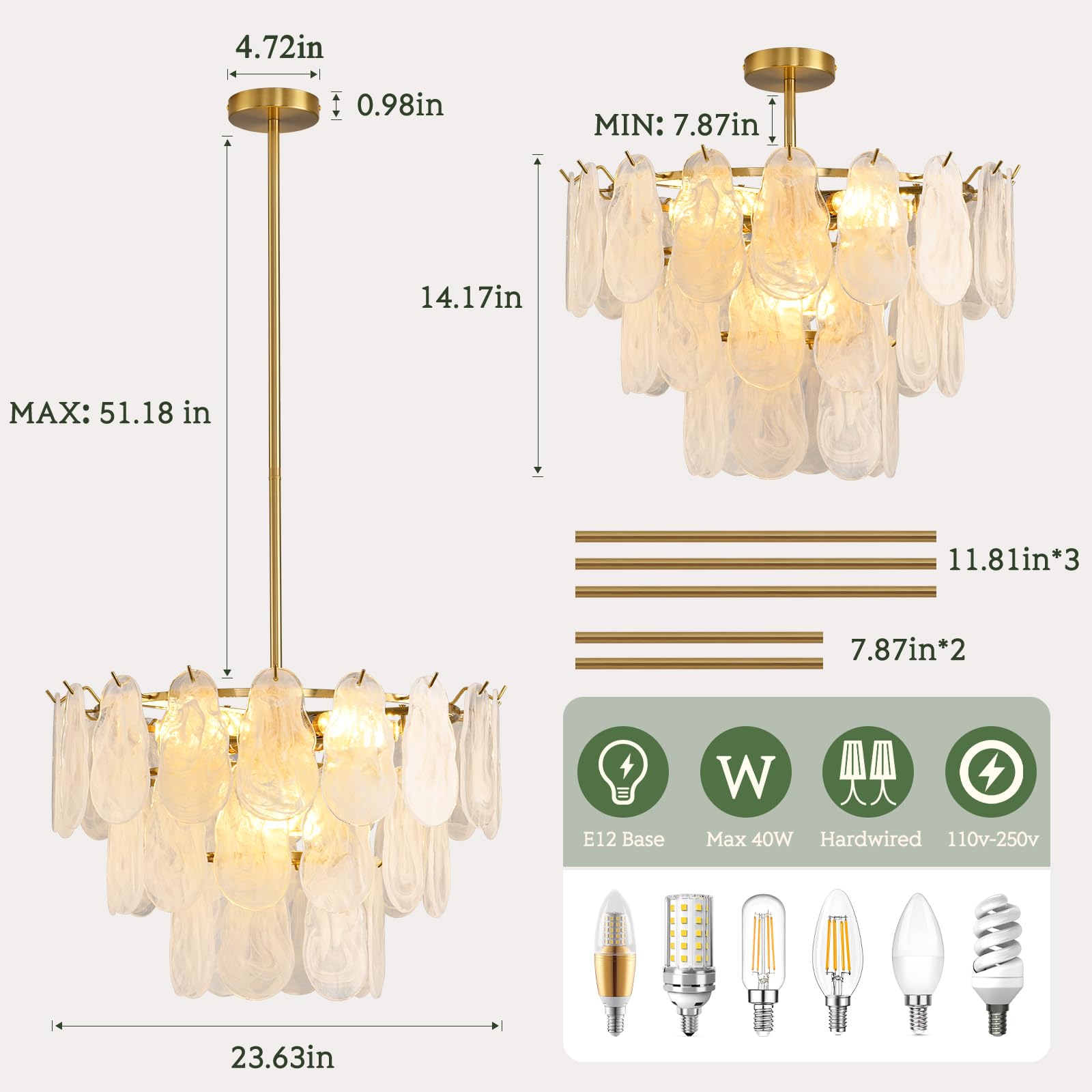 KELUOLY Modern Gold Chandelier, 23.6" Glass Pendant Light, 9-Light Crystal Fixture for Living Room, Bedroom, Dining Room (Model LW1006-J60)