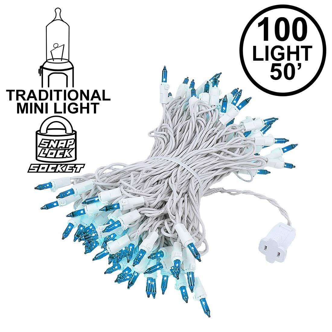 Novelty Lights 100 Light Teal Mini String Light Set, 50 Long, White Wire, Indoor/Outdoor, UL Listed, Model MRD-25B-4