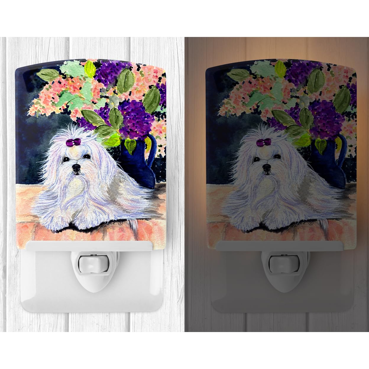Carolines Treasures Ceramic Night Light, UL-Certified, 6x4x3in, Maltese 8287, Ideal for Bedroom, Bathroom, Nursery, Kitchen