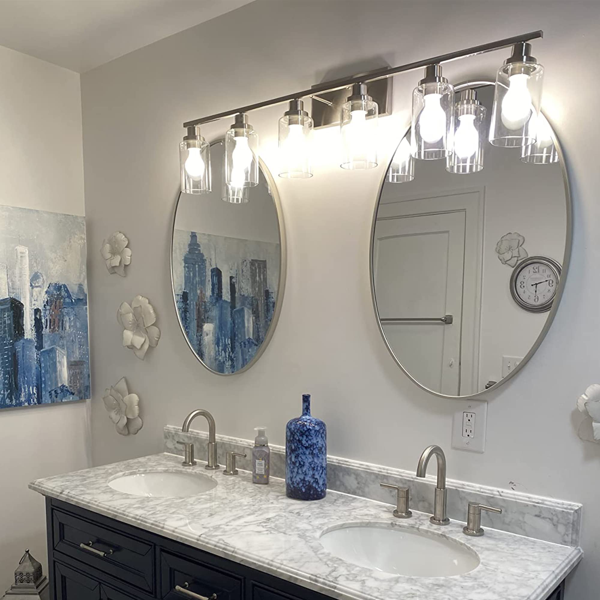 MELUCEE 6-Light Bathroom Vanity Light Fixtures Brushed Nickel Modern Wall Light with Glass Shade
