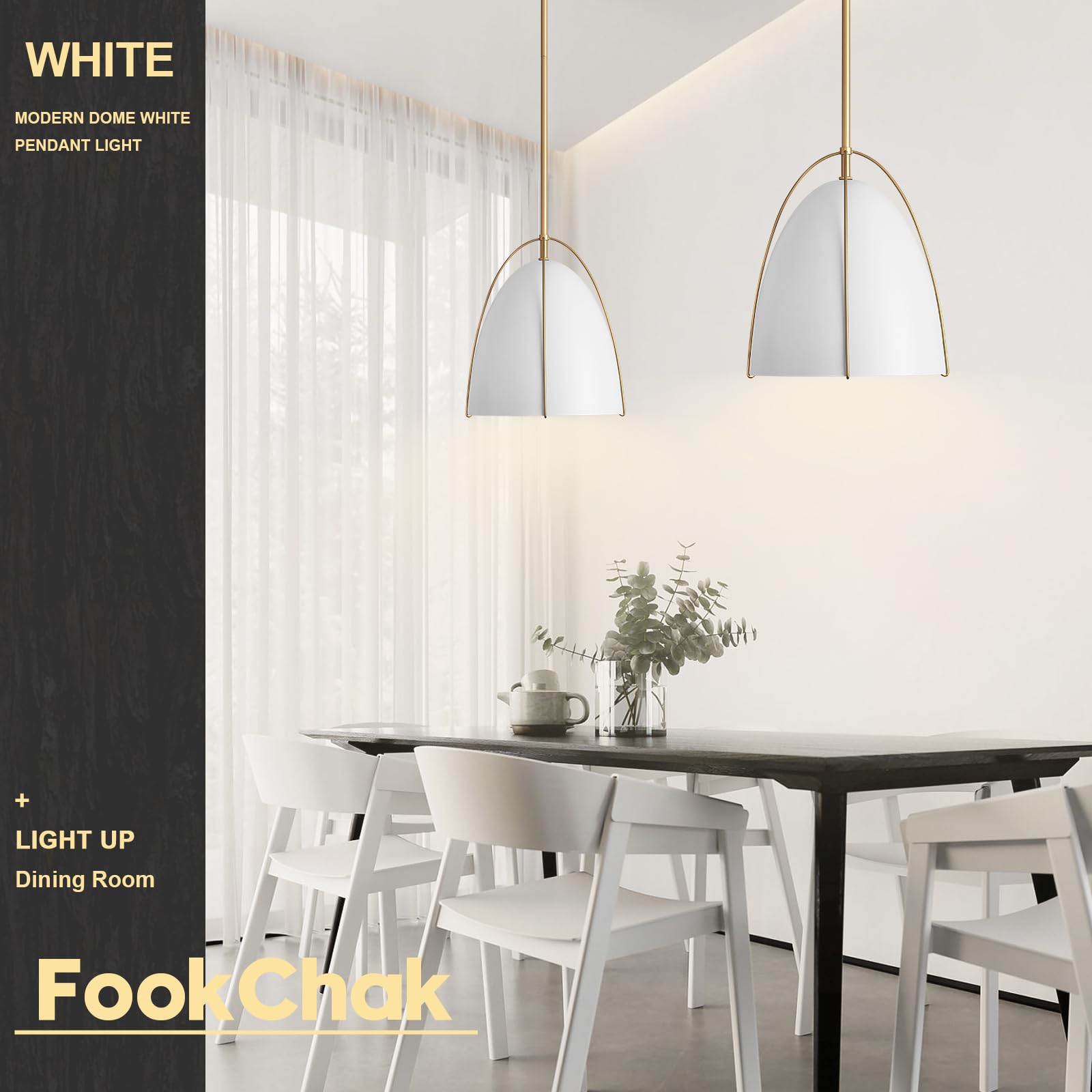 FookChak 10in Dome Pendant Light - 1-Light Kitchen Fixture, White Egg-Shaped, E26, Ideal for Dining Room & Bar